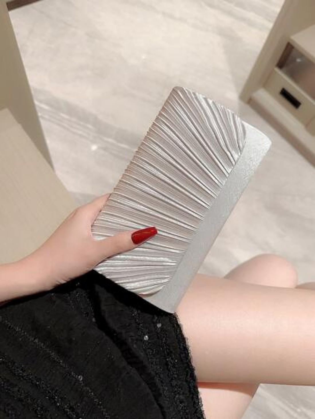 Moonlit EveBag Glitter Bling Shiny Glamorous Elegant Exquisite Mini Pleated Flap Design Evening Bag Dinner Bag For Party Girl Woman For Female Perfect For Party Wedding Prom Dinner Banquet For Best Gi