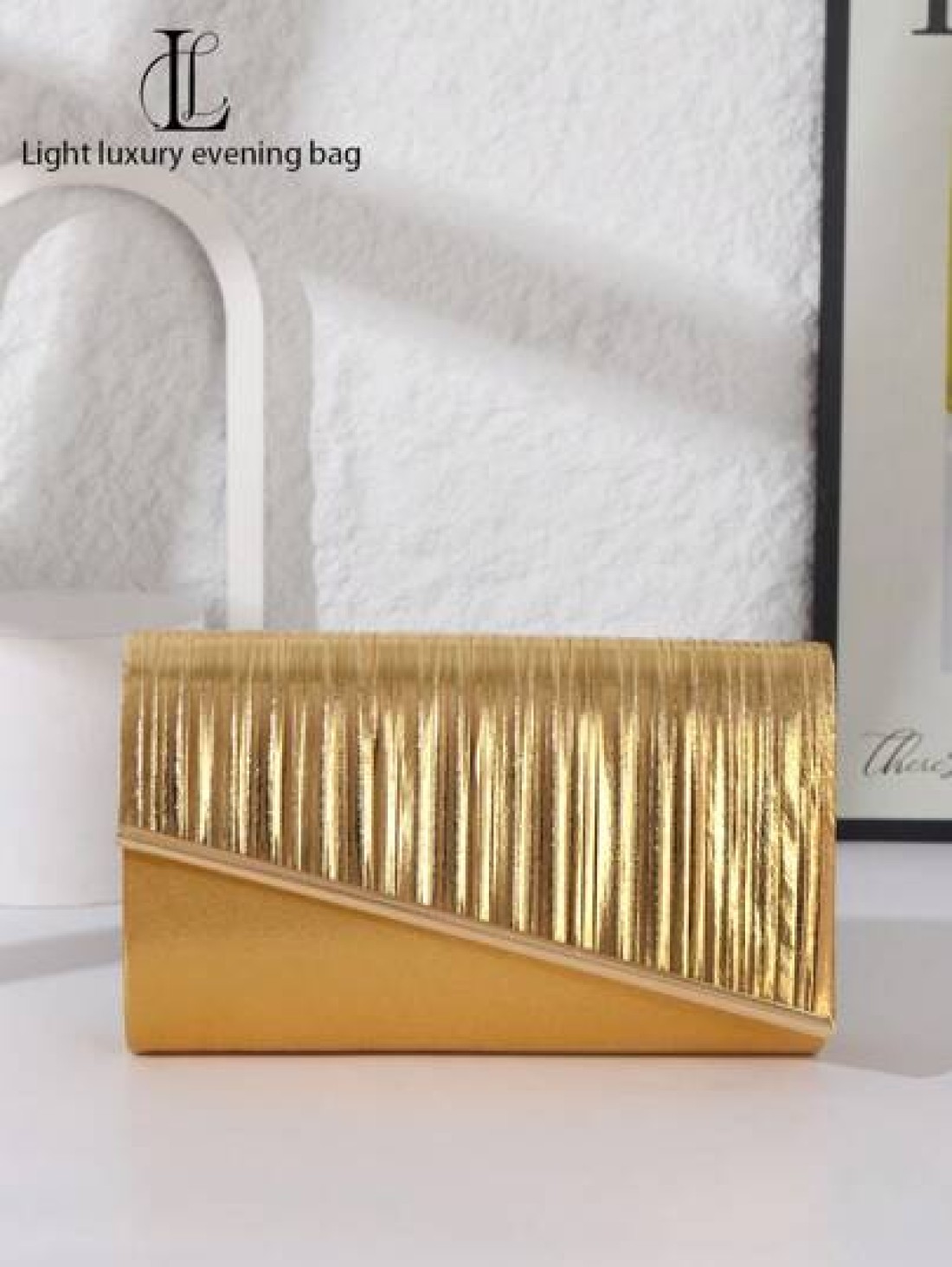 1pc Women s Fashionable Elegant Shiny Gold Pleated Evening Clutch Bag Decorated With Metallic Stripes Versatile Clutch Purse For Dignified Lady Suitable For Wedding Prom Nightclub Party Birthday Gift