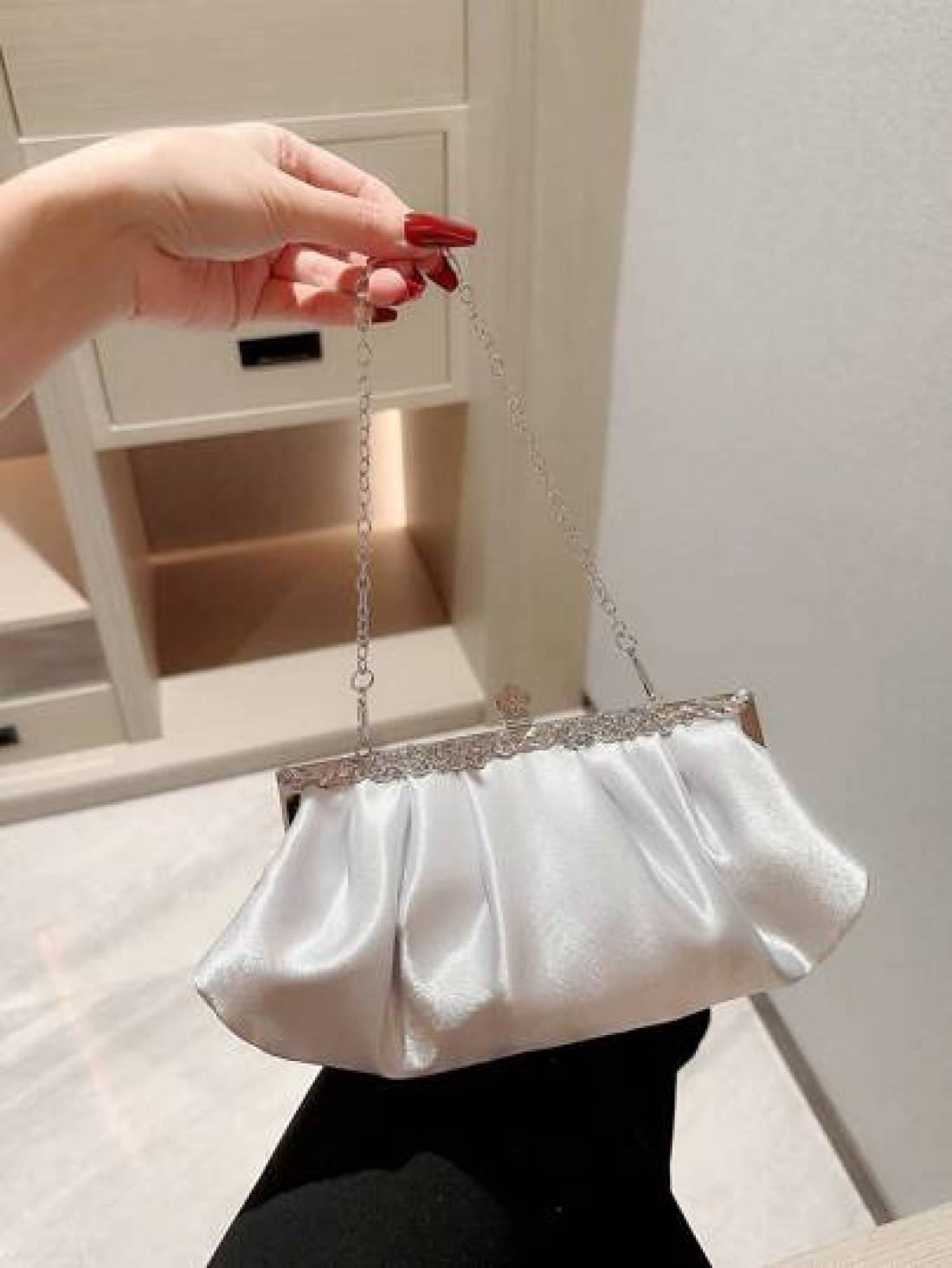Moonlit EveBag Women s Exquisite Satin Evening Clutch Bag With Rhinestone Decoration Party Dress Bag Prom Bag Evening Bag Chain Handbag Royal Blue