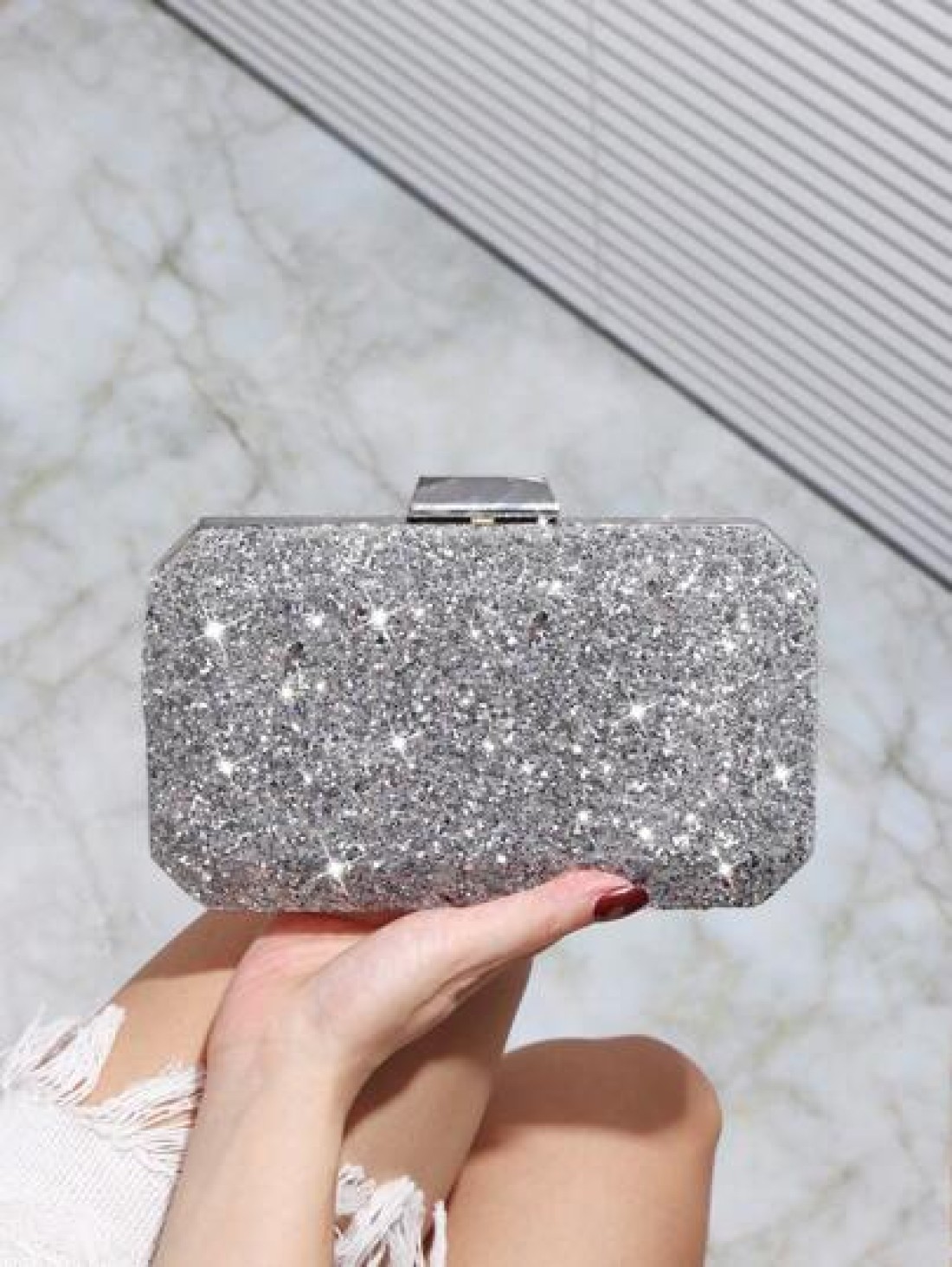 Sparkling Sequin Decorated Women s Evening Bag Shiny Square Clutch With Metal Chain Crossbody Bag Perfect For Weddings Parties Balls Nightclubs Birthday Gifts Valentine s Day Gifts Cosmetic Bag Dress