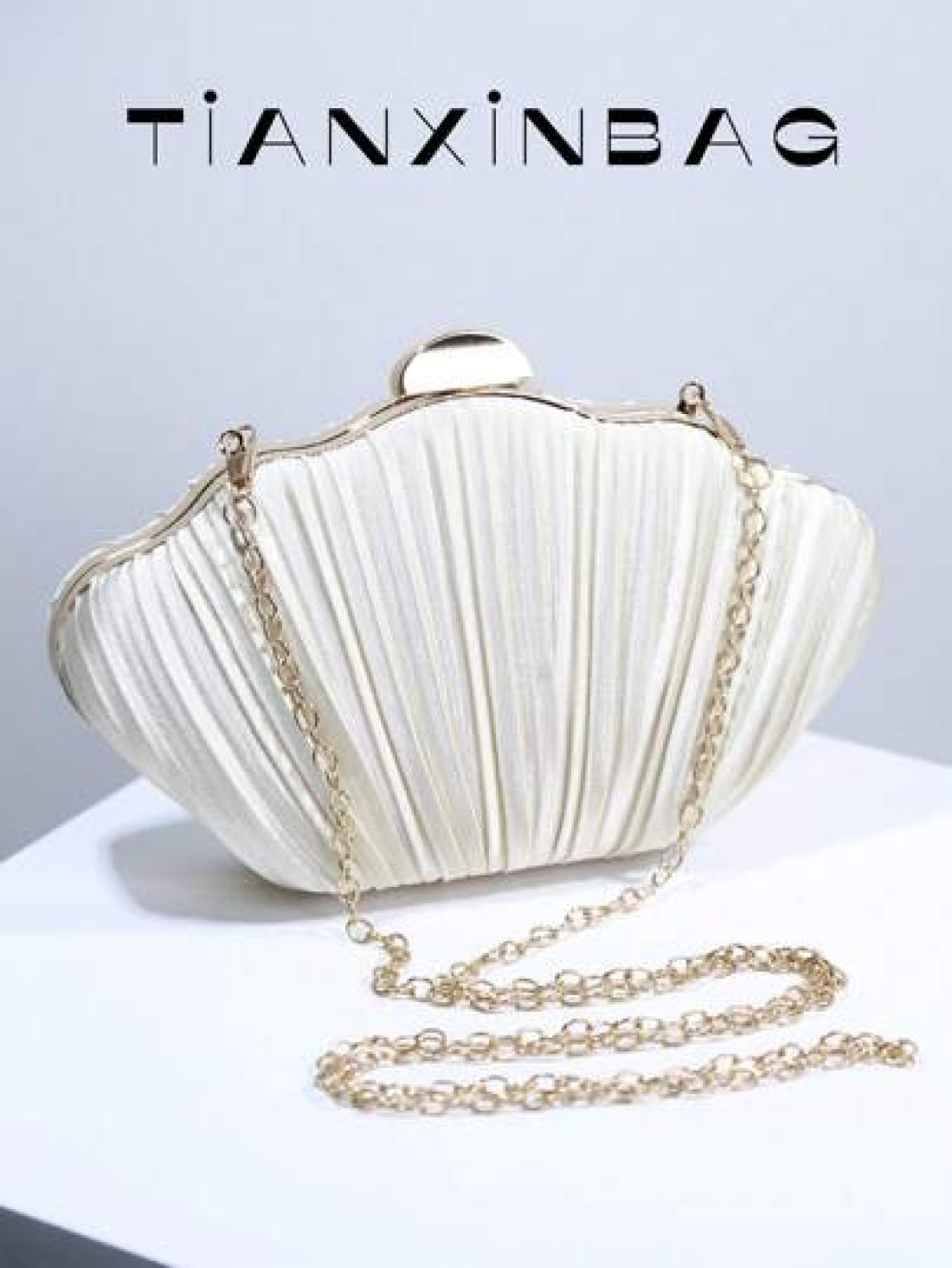 New Fashion High End Party Banquet Seashell Design Clutch Purse Pleated Lady s Hand Held Bag Evening Dress Handbag Formal Event Bag