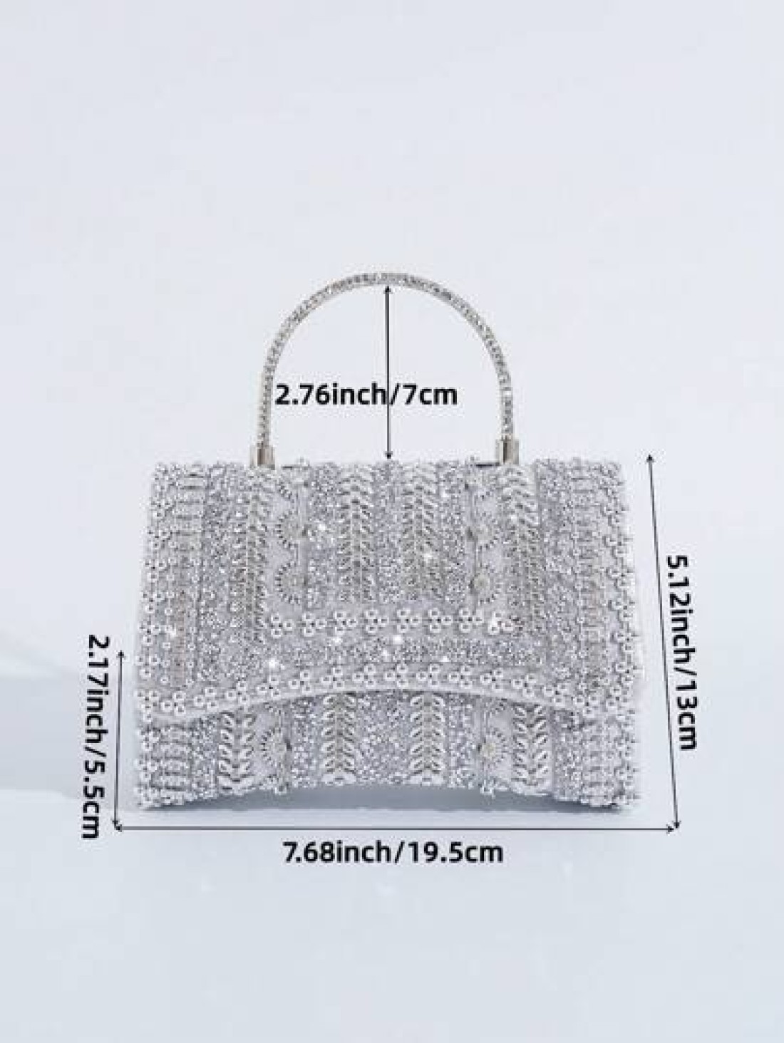 Elegant Silver Sparkling Rhinestone Decor Party Clutch Handbag Crystal Beaded Evening Bag For Women Formal Occasions Perfect For Party Wedding Prom Dinner Banquet Matching With Holiday Party Dress Eve