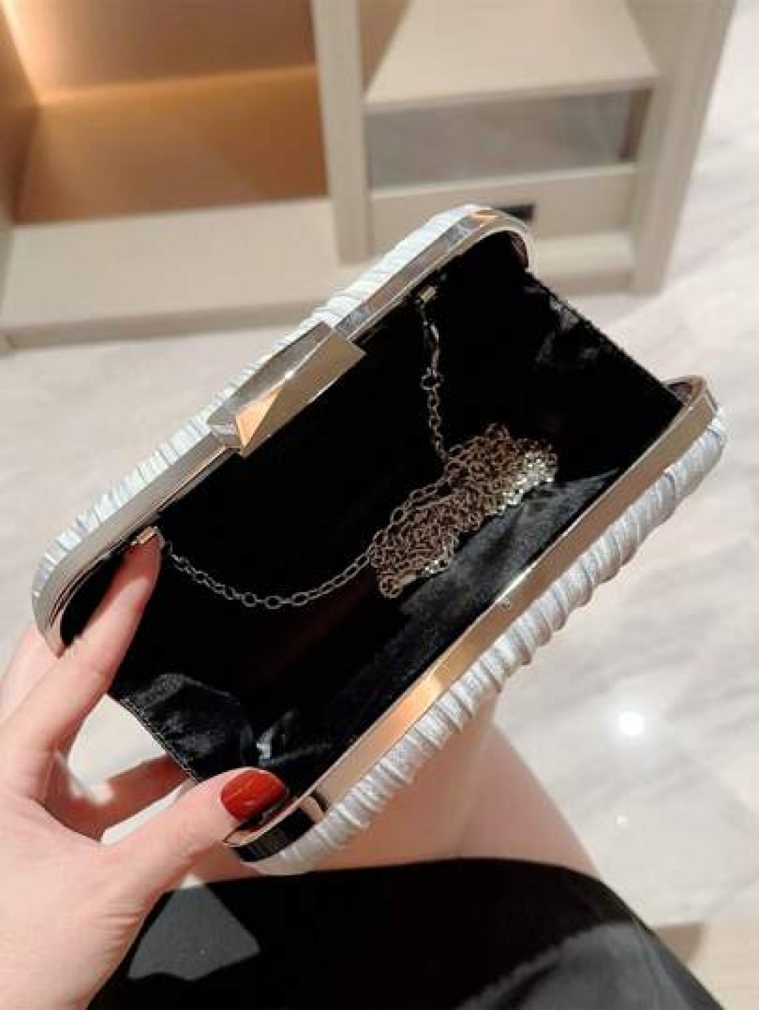 Women s Luxurious Pleated Chain Satin Box Clutch Bag Evening Bag