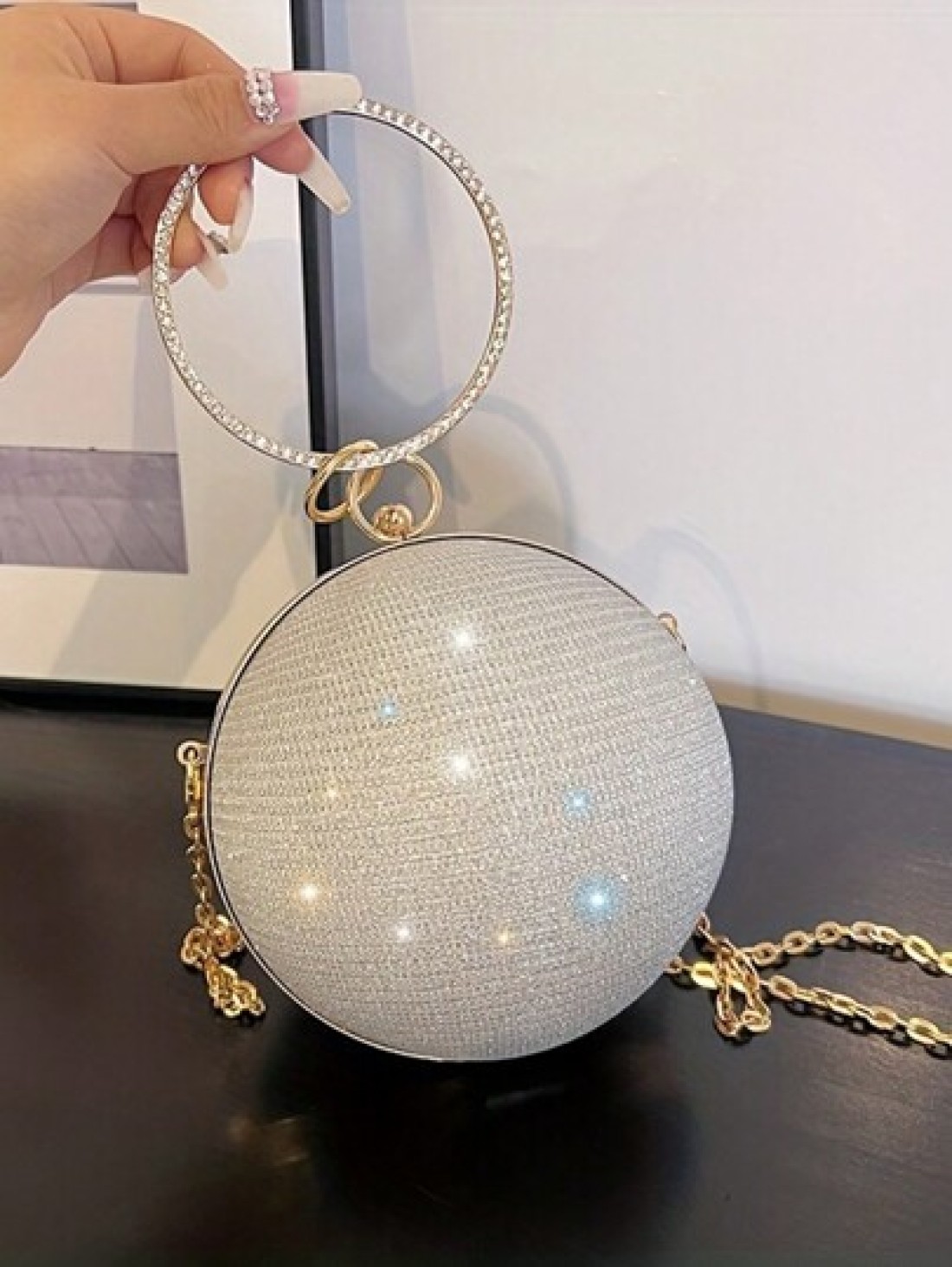 Fashion Shiny Ball Party Clutch Bag Chain Shoulder Crossbody Bag For Women Party Bag Perfect For Party Wedding Prom Dinner Banquet Matching With Holiday Party Dress Evening Dress Sequin Dress