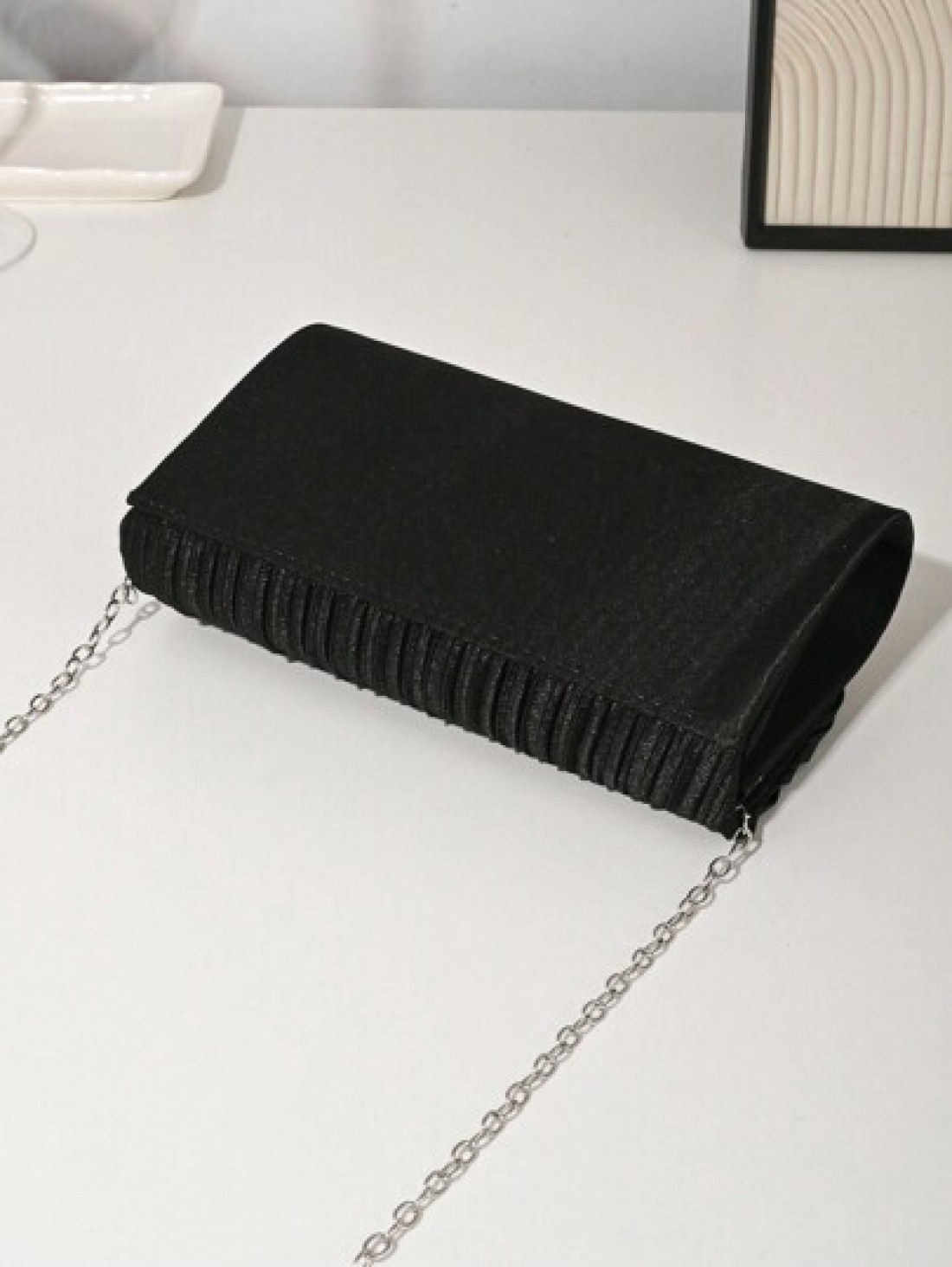 Women Elegant Pleated Satin Evening Clutch Handbag For Wedding Party Formal Occasion Envelop Flap Chain Shoulder Crossbody Bag Perfect For Party Wedding Prom Dinner Banquet Matching With Holiday Party
