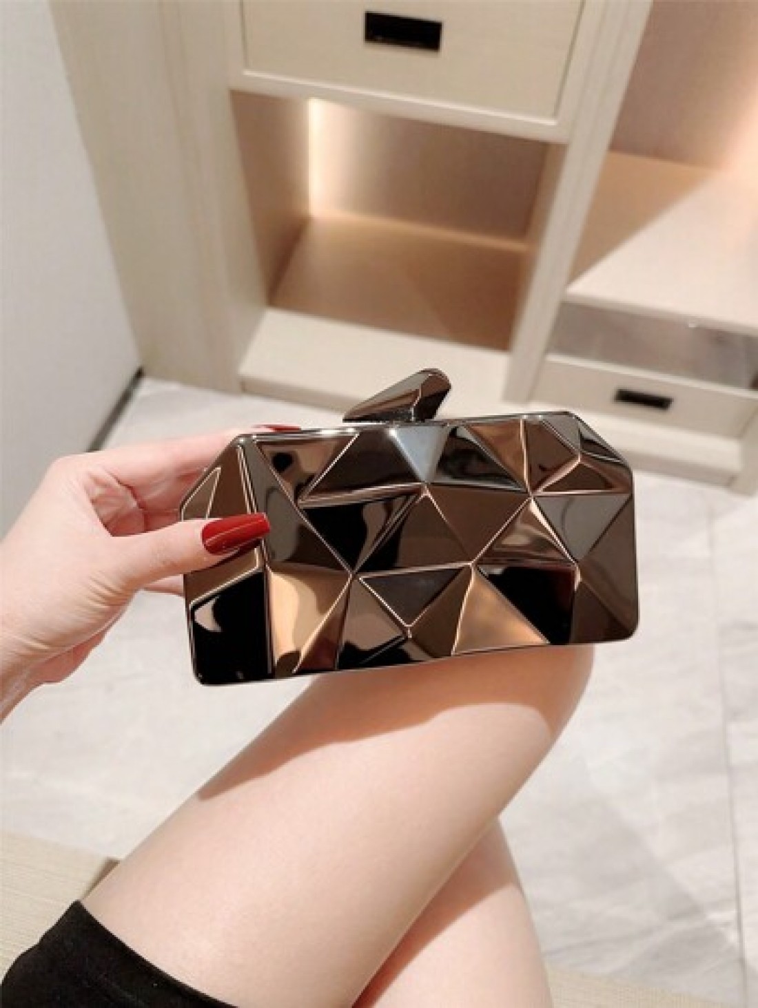 Moonlit EveBag 1pc Fashionable Metal Hardware Unique Shaped Evening Clutch Bag Party Bag Wedding Bag Chain Bag Formal Dress Bag Bride s Bag