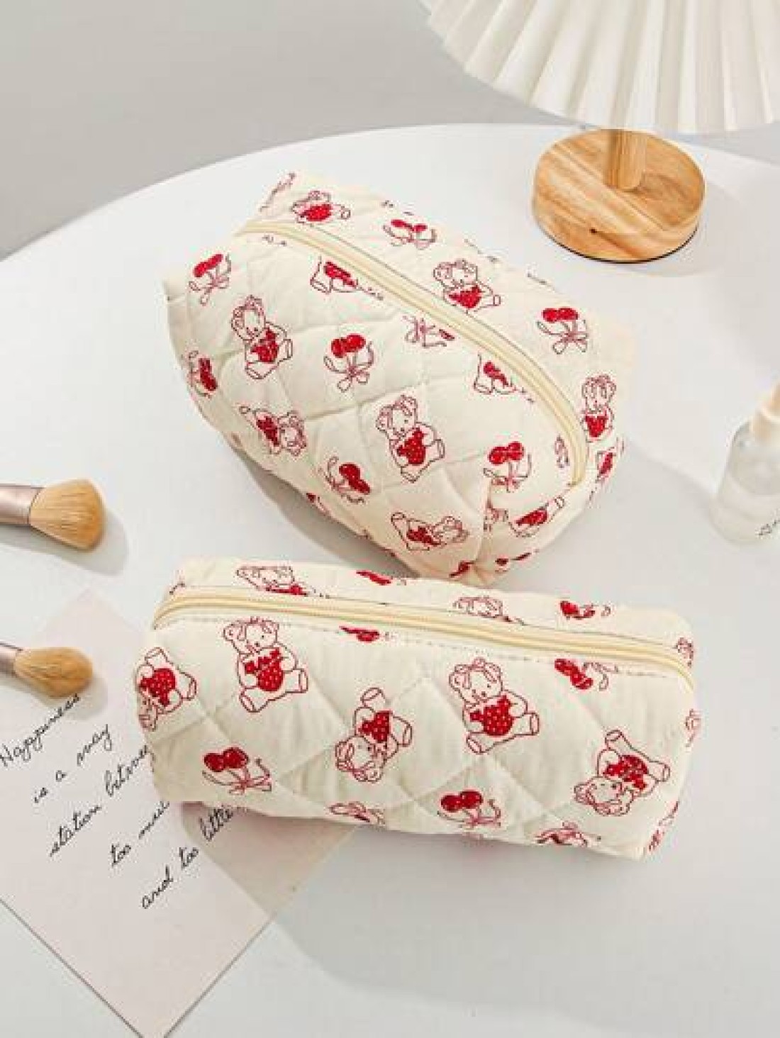 1 Piece Cherry Bear Cosmetic Bag Set Cherry Pattern Multifunctional Makeup Bag Square Large Capacity Makeup Bag Travel Toiletry Bag Aesthetci Toiletry Bag Pencil Case Skincare Bag For Travel Cruises M