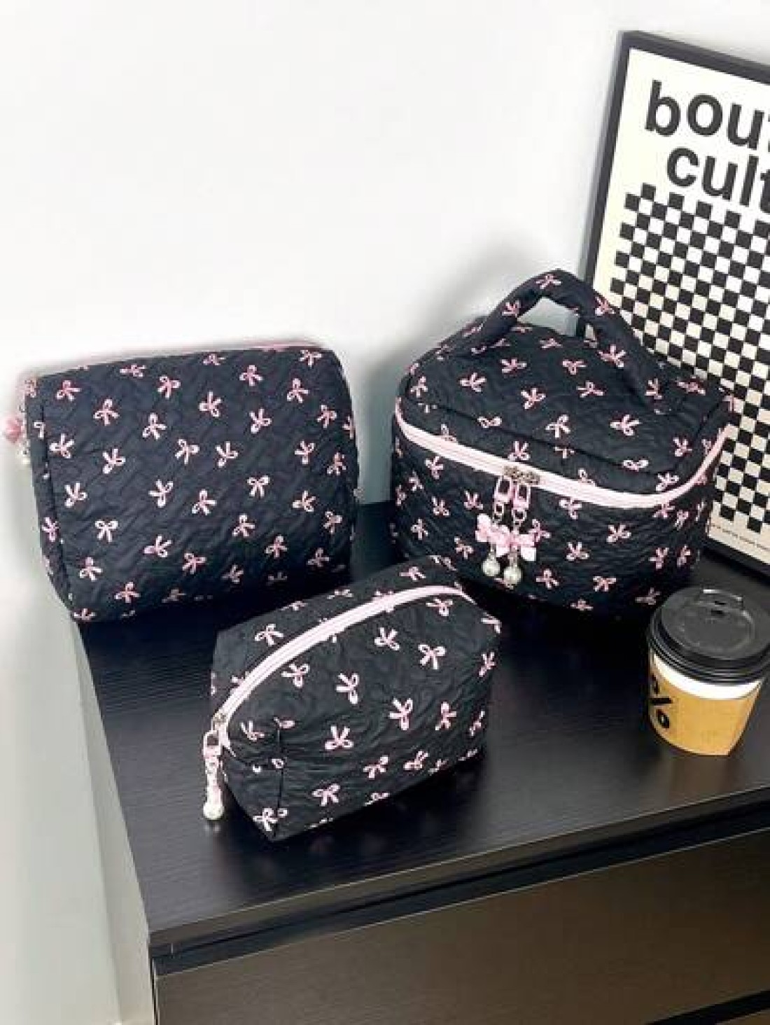 Floral Bow Decor Makeup Bag Fabric Print Zipper Pouch Sweet Style Toiletry Bag Cosmetic Bag For Home Travel Daily Use Women Makeup Organizer Makeup Storage Bag Mini Pouch Travel Small Makeup Case Acce