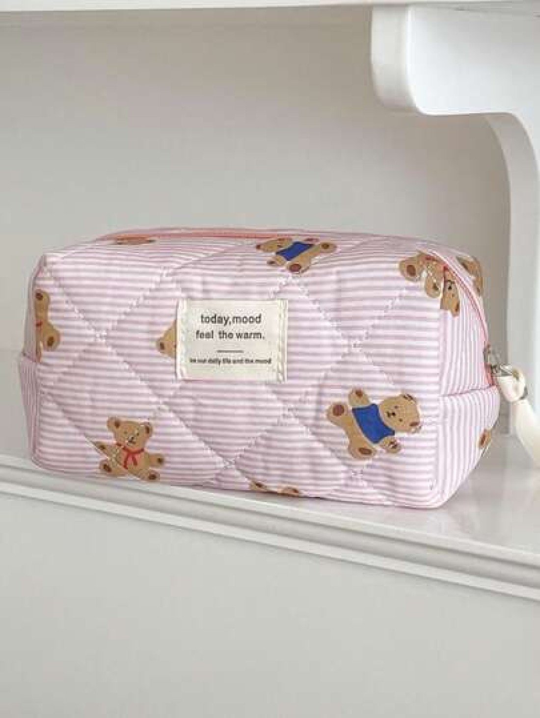 1Pc Set Cute Pink Bear Pattern Large Capacity Multifunctional Cosmetic Bag Makeup Bag Girls Make Up Bag Back To School Wallet Pouch Portable Cosmetics Brush Clutch With Zipper Closure For Lipstick Mom