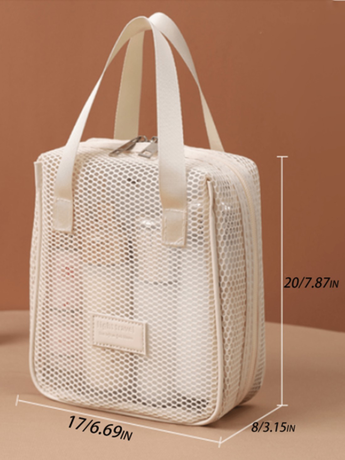 1pc Large Capacity Ivory Mesh Makeup Bag Portable Travel Toiletry Bag Multi Functional Storage Pouch Zipper Bag Travel Bag For Cosmetics Skincare Phones Jewelry And Small Items Gift Vacation Multiple