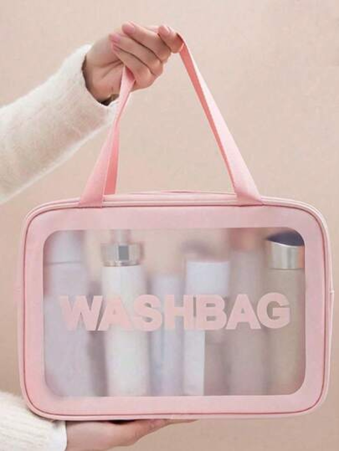 3 1pc Large Capacity Waterproof Toiletry Bag Double Layer Makeup Organizer Bag Multi Functional Travel Storage Pouch Cosmetic Brush Holder Suitable For Cosmetics Makeup Tools Skincare Products Eyebrow