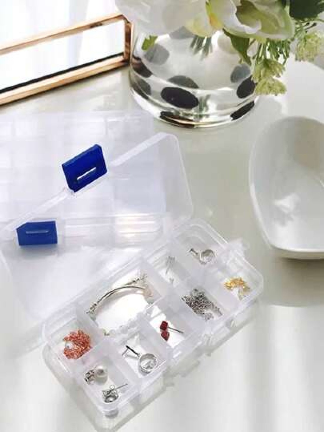 1pc Transparent Mesh Jewelry Box Multi Cell Detachable Travel Storage Box Jewelry Display Box Antioxidant Waterproof Dustproof Large Capacity Suitable For Rings Earrings Pendant Nail Jewelry Gifts For