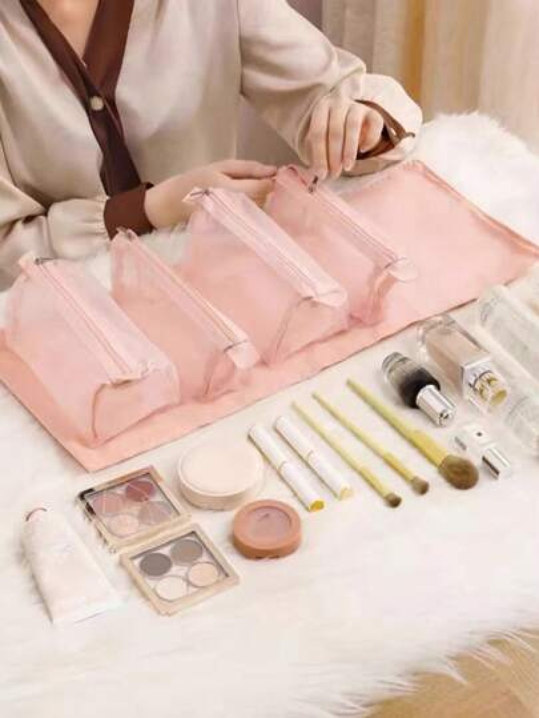 1pc Women s Waterproof 4 In 1 Travel Toiletry Bag Detachable Makeup Bag Cosmetic Pouch Pink Bathroom Bag Storage Bag Makeup Brush Holder Portable Compartment For Cosmetics Makeup And Lipstick Great Fo