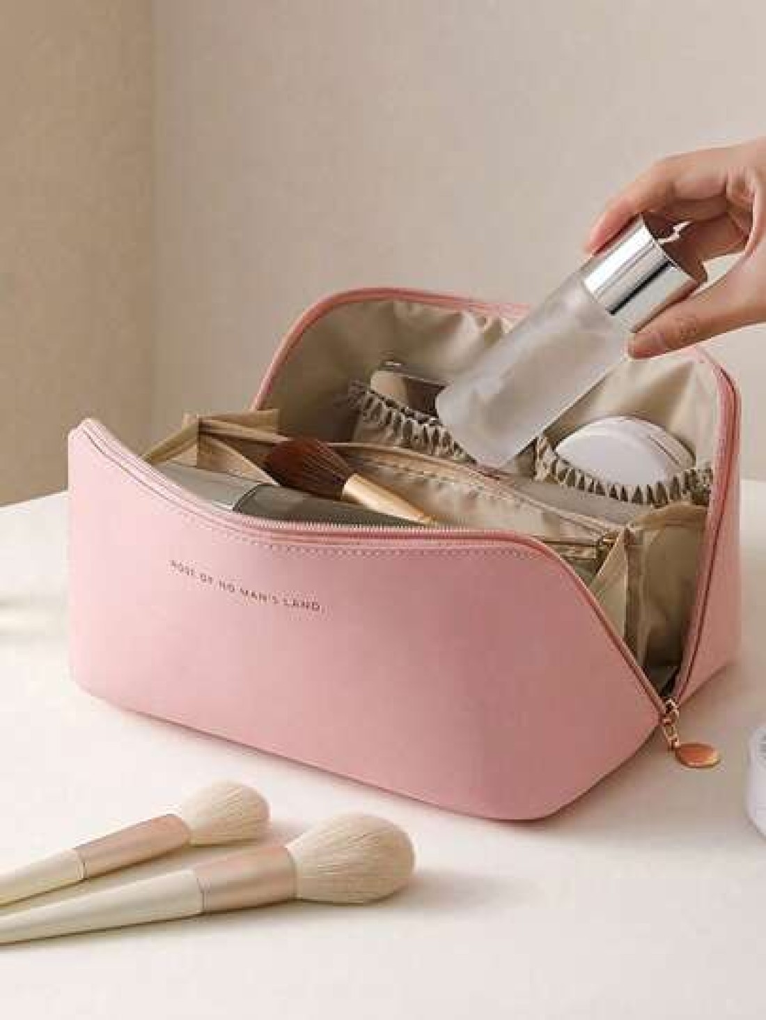 1pc Large Capacity Travel Makeup Bag Multi Functional Makeup Bag Women s Portable Organizing Bag Makeup Bag Organizing Bag Daily Supplies PU School Supplies Student School Supplies Back To School Bag