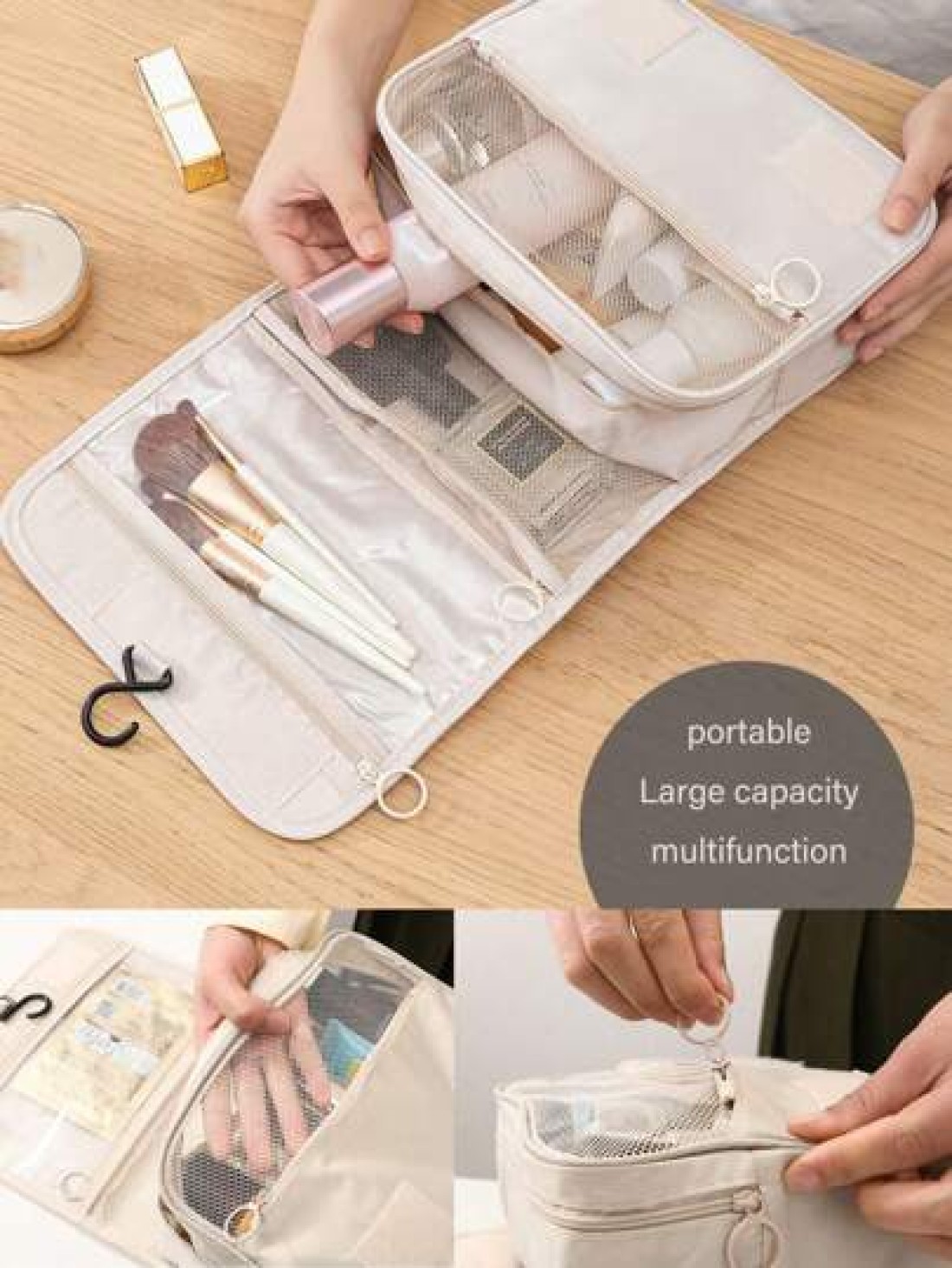 1pc Travel Make Up Bag Waterproof Toiletry Bag Beauty Storage Bag Portable Cosmetics Bag Multi Functional Makeup Hanging Bag Travel Storage Bag Travel Makeup Bag Hand Held Zipper Bag Mesh Bag Travel B