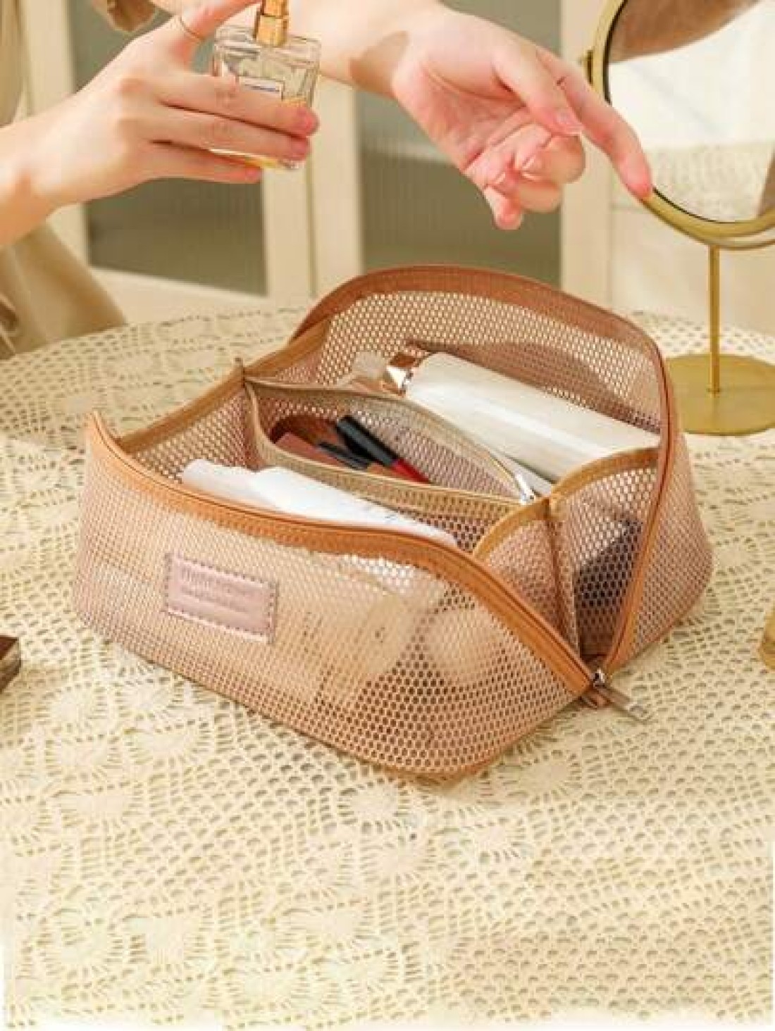 1pc Travel Makeup Bag Makeup Brush Organizer Bag Portable Cosmetic Bag Desktop Storage Bag Multi Functional Travel Toiletry Bag Large Capacity Cosmetic Storage Bag For Women Beauty Tools And Toiletrie