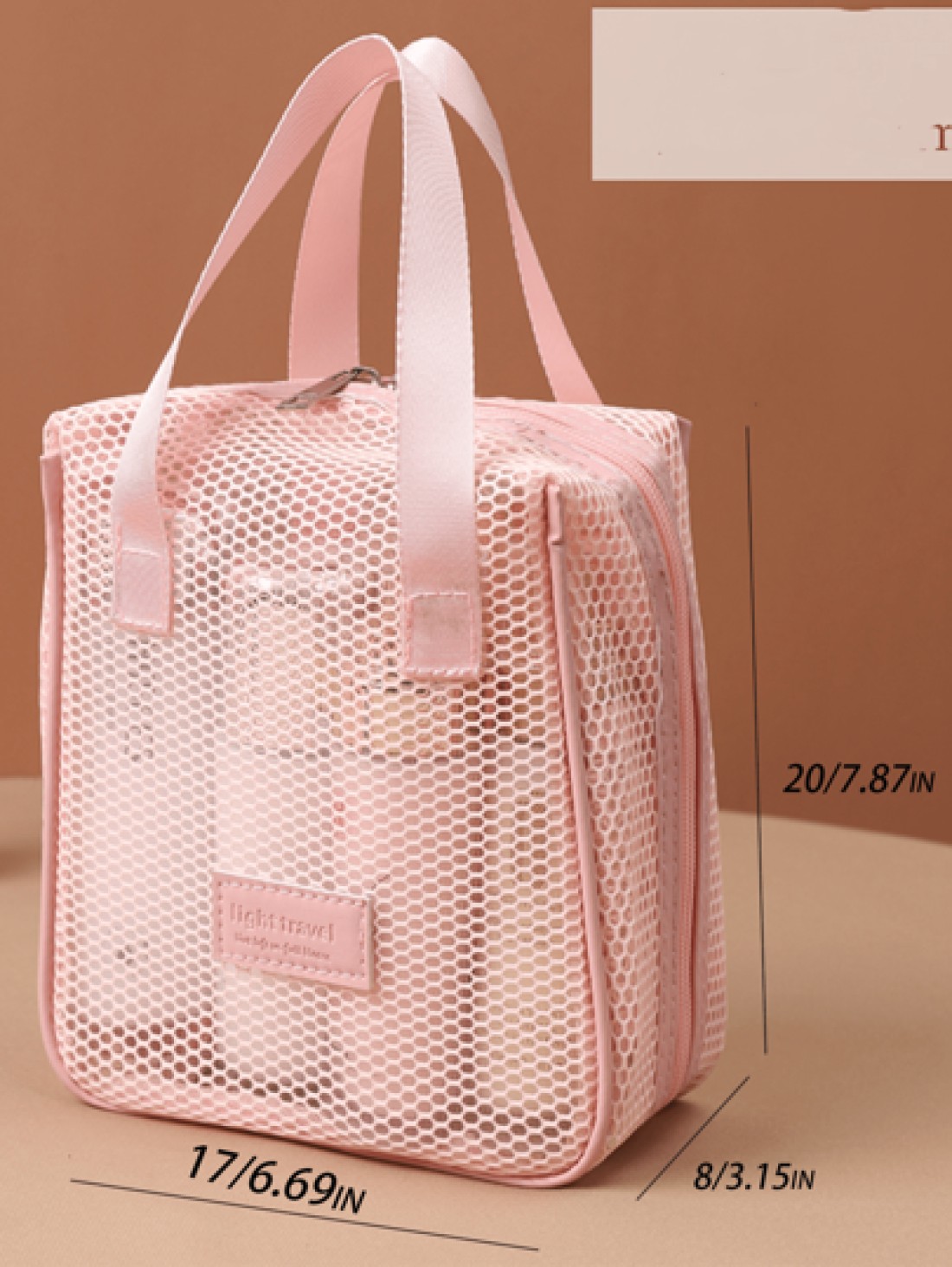 1pc Large Capacity Pink Mesh Makeup Bag Portable Travel Toiletry Organizer Multi Functional Storage Pouch Zipper Bag Travel Bag For Cosmetics Skincare Phone Jewelry Small Items Gift Holiday Use Availa