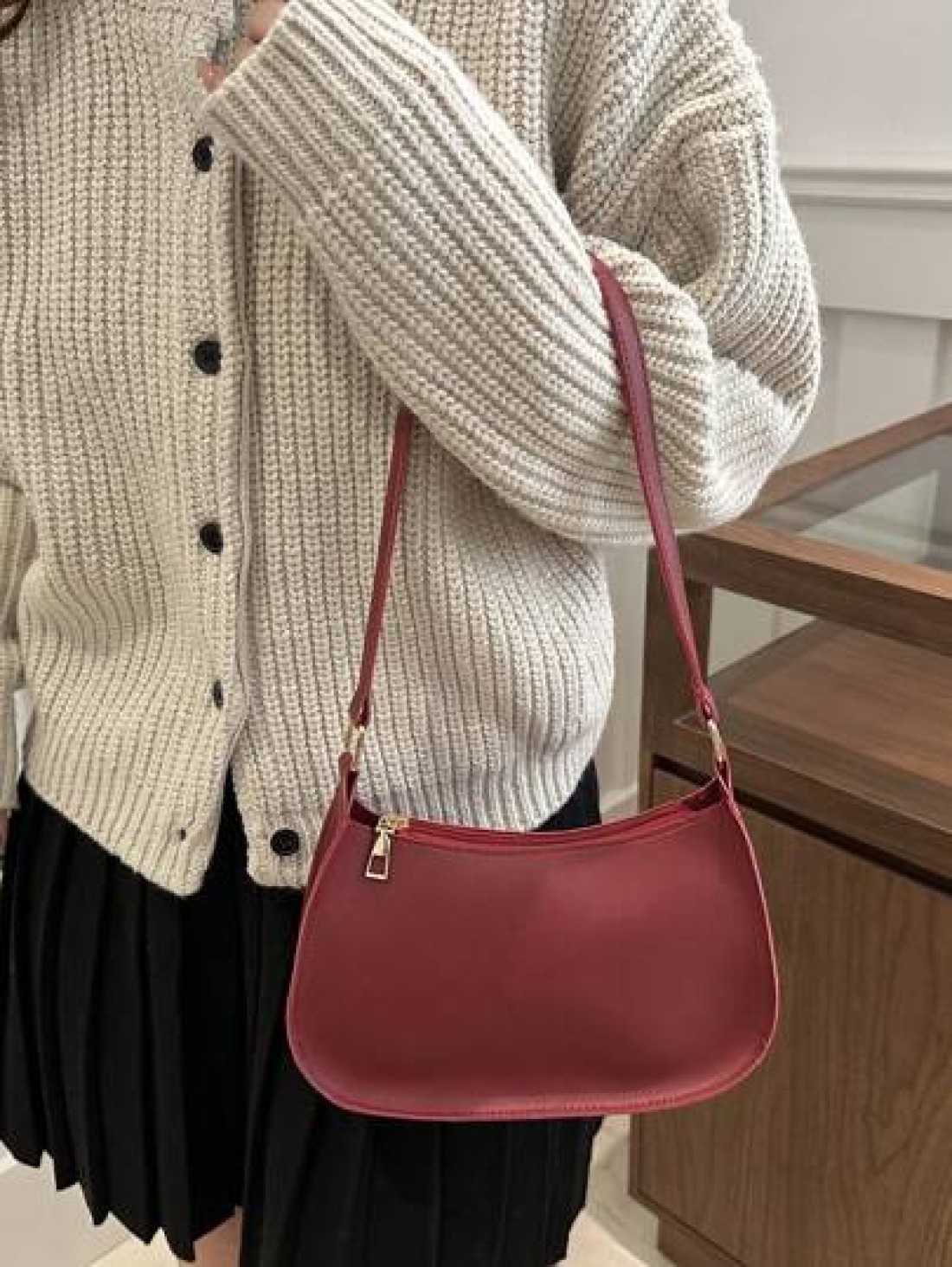 Fashionable Minimalist Shoulder Bag Retro Underarm Bag High End Lightweight Zipper Tote Bag Multifunctional European And American Street Style Elegant Handbag Large Capacity Small Purse Suitable For F
