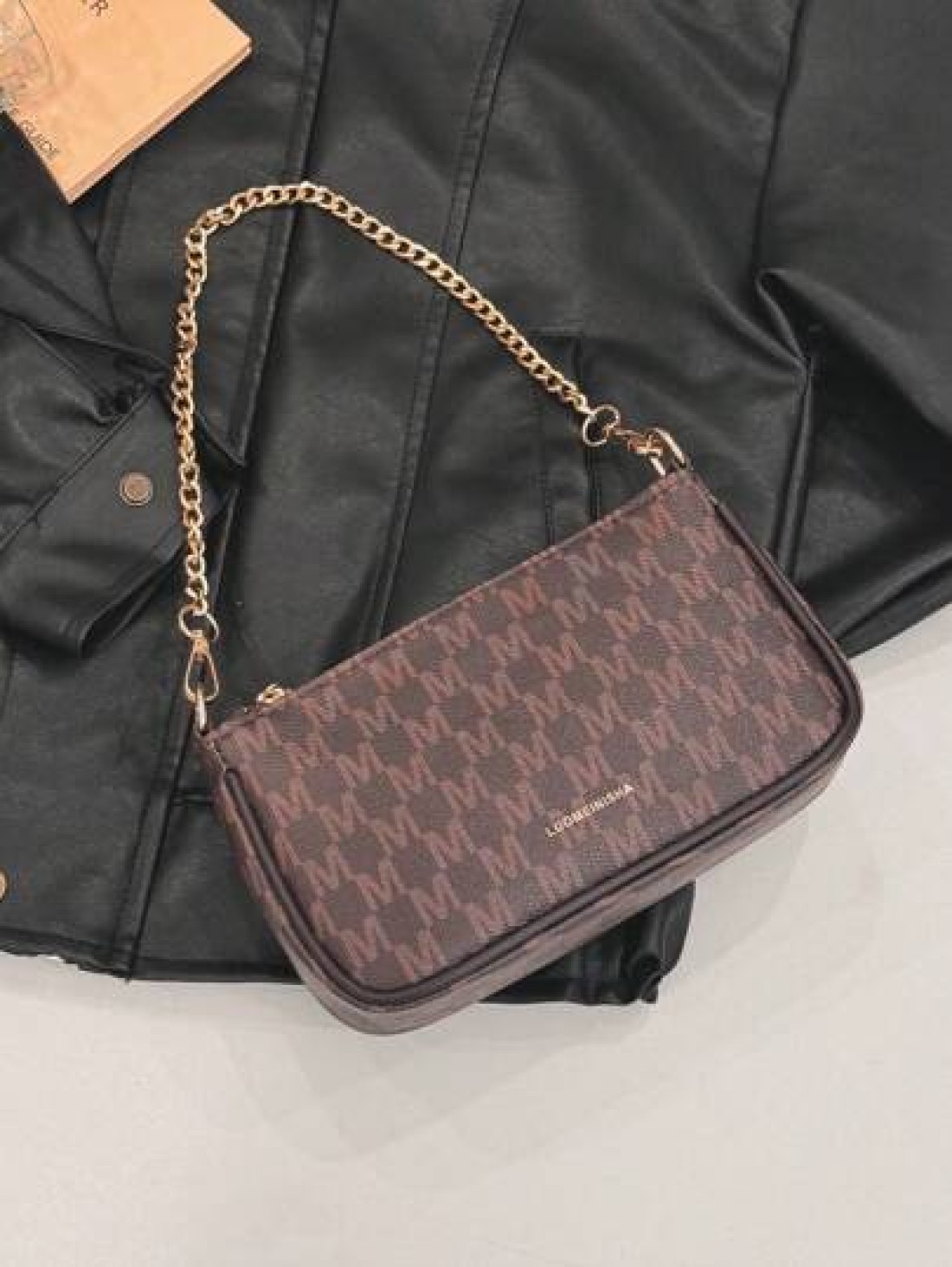 In 2024 The New Fashion Classic Joker Pu Waterproof Fabric Letter Pattern Printing Design Metal Chain Decoration Design Baguette Bag Shoulder Bag Is Suitable For Shopping