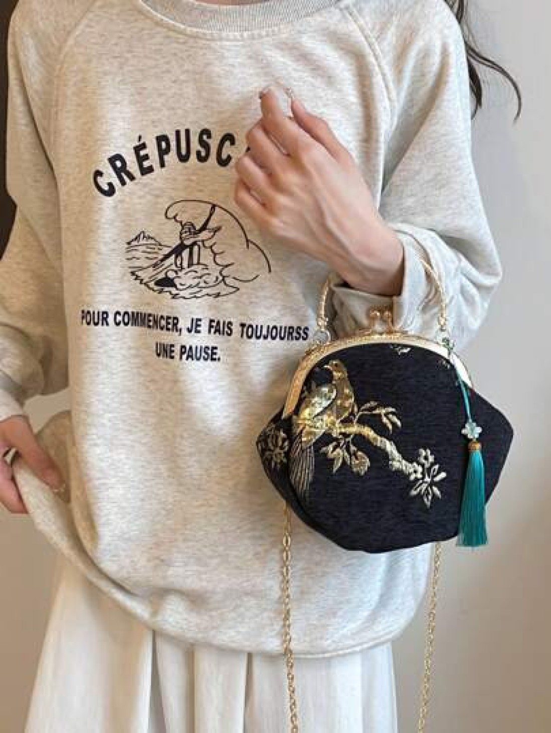 Summer Random Pattern Hanfu Style Crossbody Bag New Clip Mouth Handbag For Women