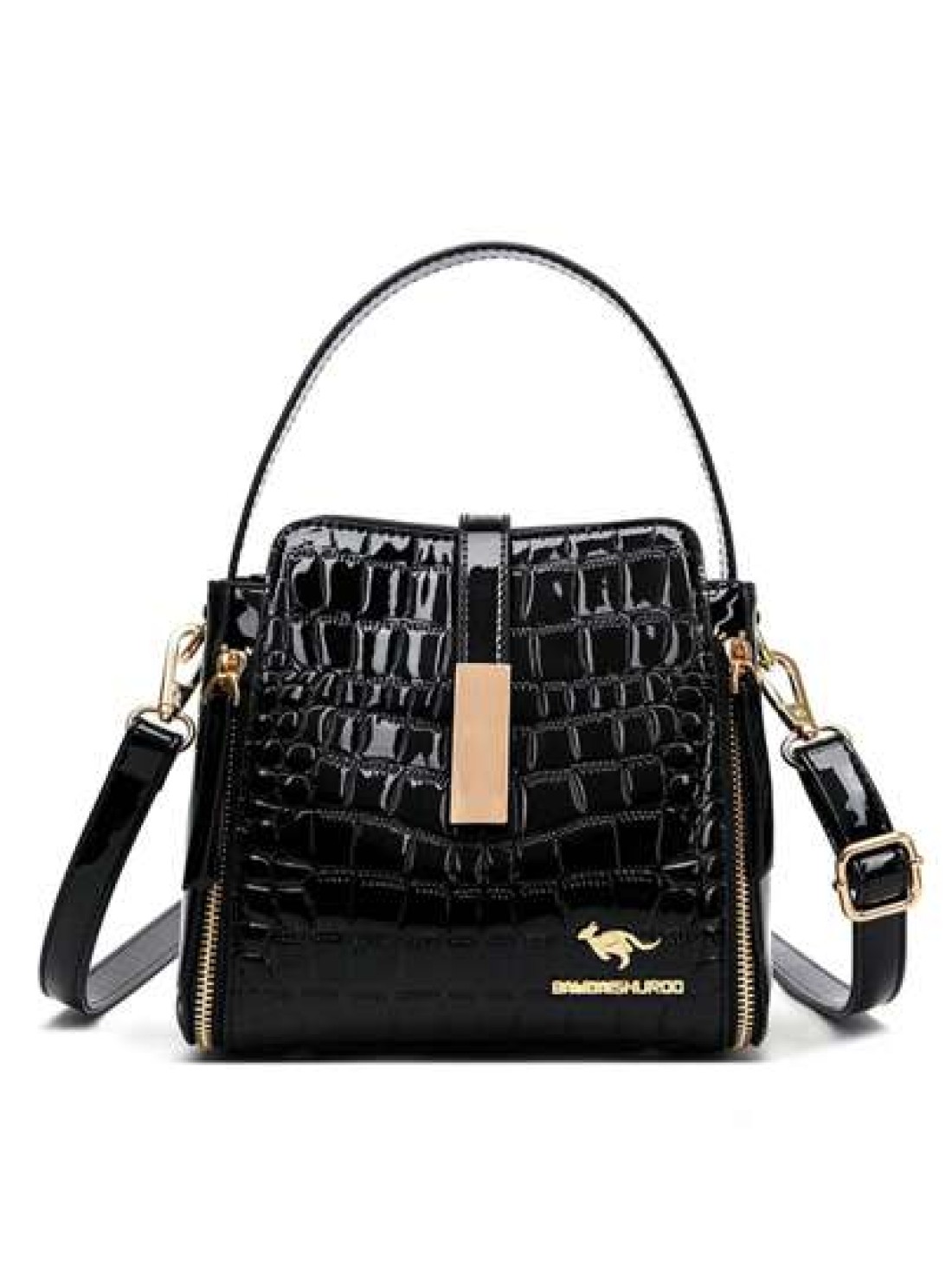 Women Patent Leather Handbag High Quality Lnterior Slot Pocket Leather Bucket Bag Female Shoulder Bag Luxury Brand Crossbody Bag