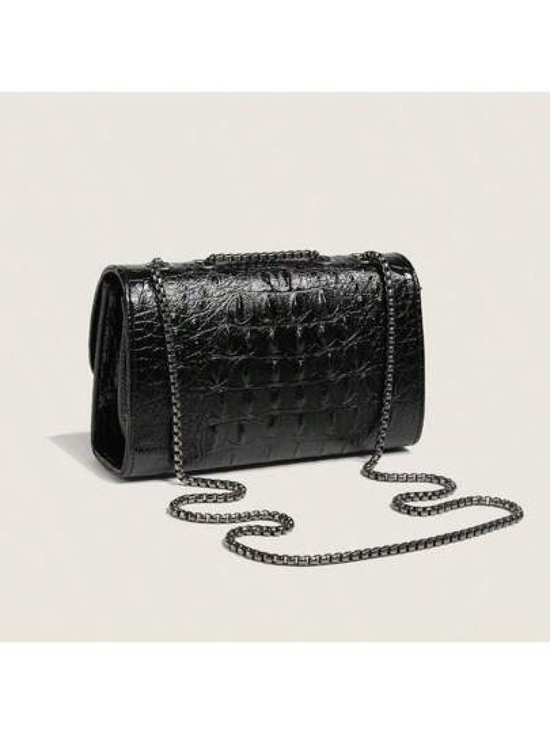 1pc Solid Color Versatile Pu Crocodile Pattern Embossed Shoulder Bag With Lock Buckle Camellia Chain Crossbody Bag For Women Daily Simple Style