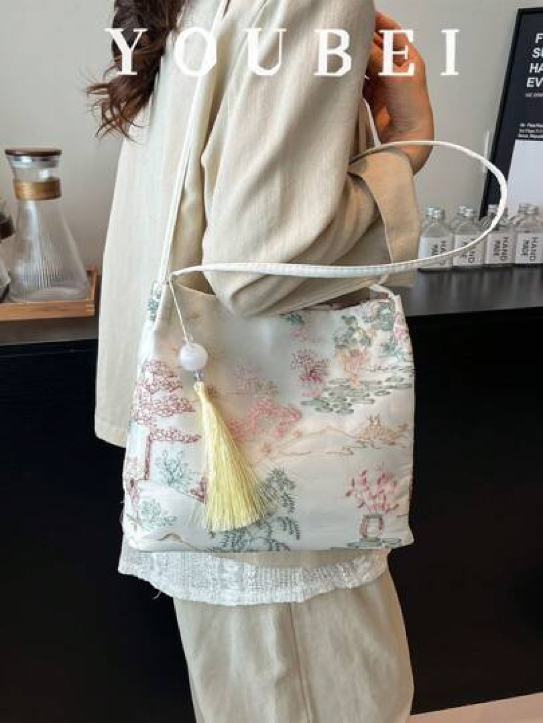 Bohemian Embroidered Women s Handbag Large Capacity Shoulder Bag Chinese Style Large Capacity Canvas Storage With Landscape Retro Pattern Multi Functional Commuter Bag Essential For Daily Work Travel