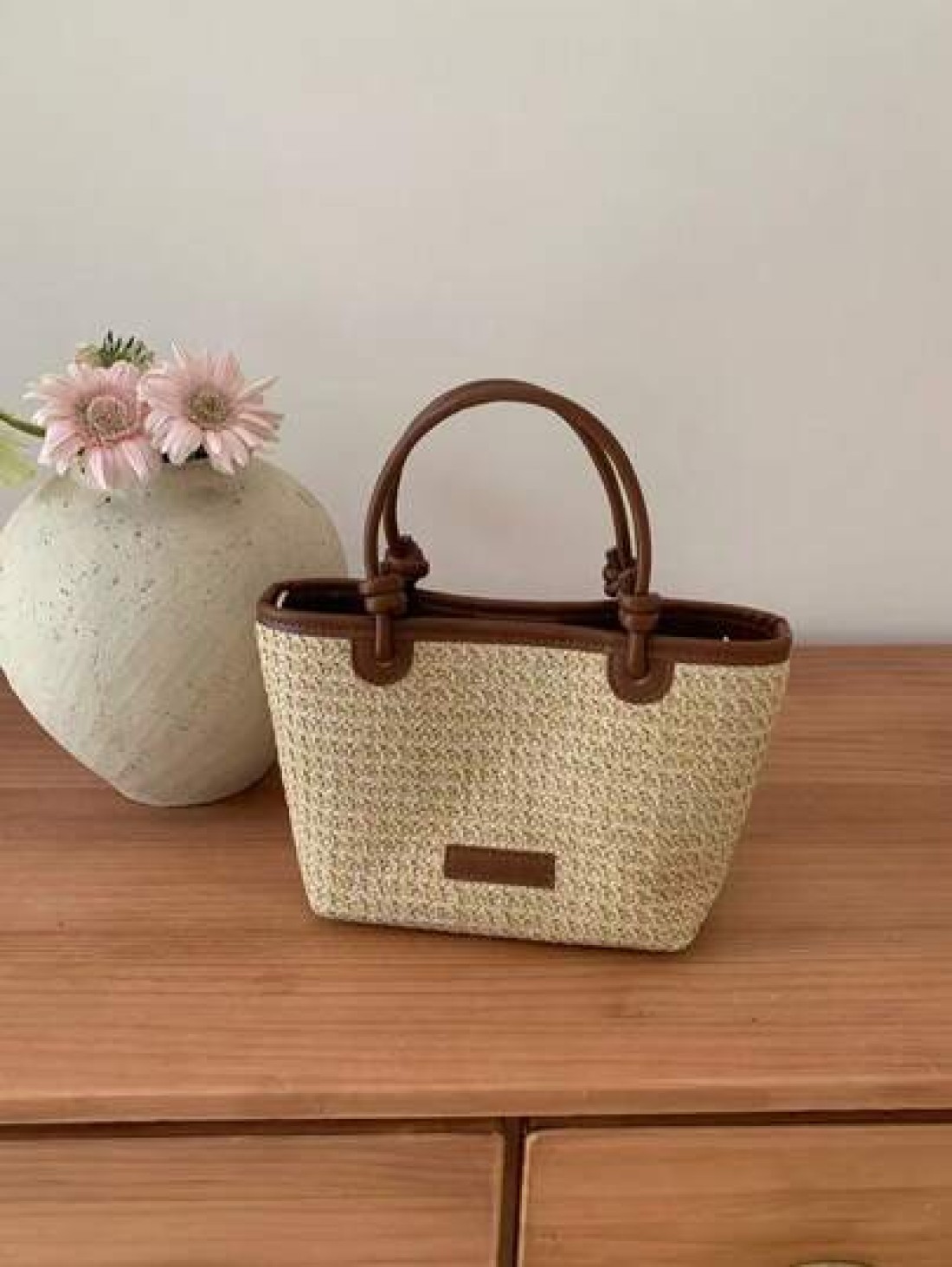 Summer Beach Vacation Straw Woven Handbag Tote Shoulder Bag Rope Knot Picnic Basket Bag Fashion For Women Girls Going Out Shopping Gift