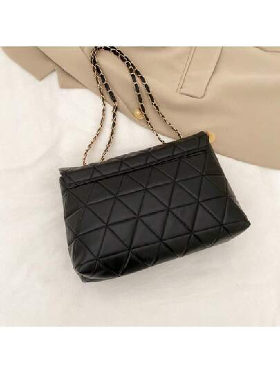 New Korean Style Fashionable Rhombus Pattern Shoulder Bag PU Chain Strap Tote Bag With Large Capacity For Women