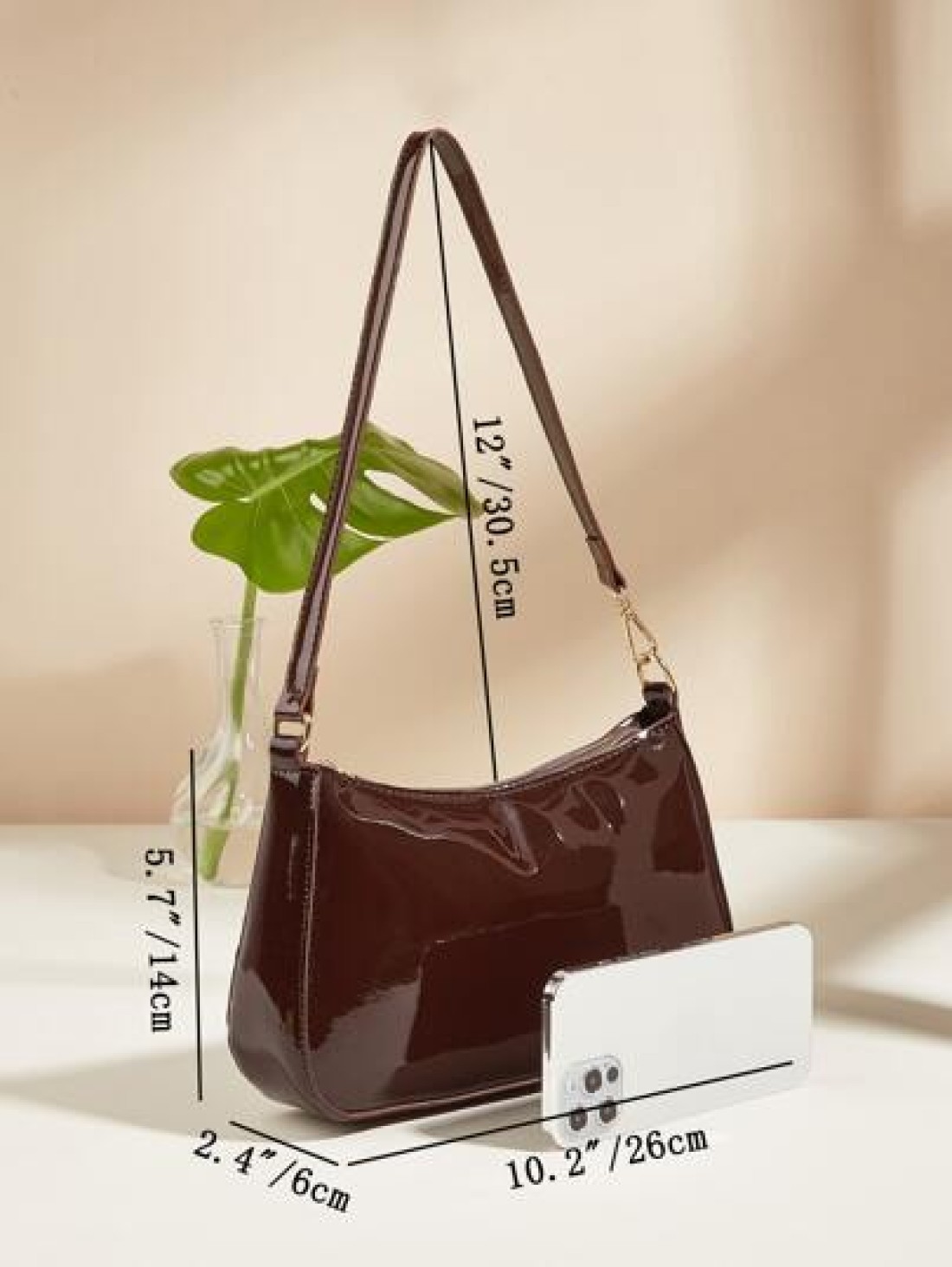 Artificial Patent Leather Minimalist Hobo Bag Perfect For Music Festival