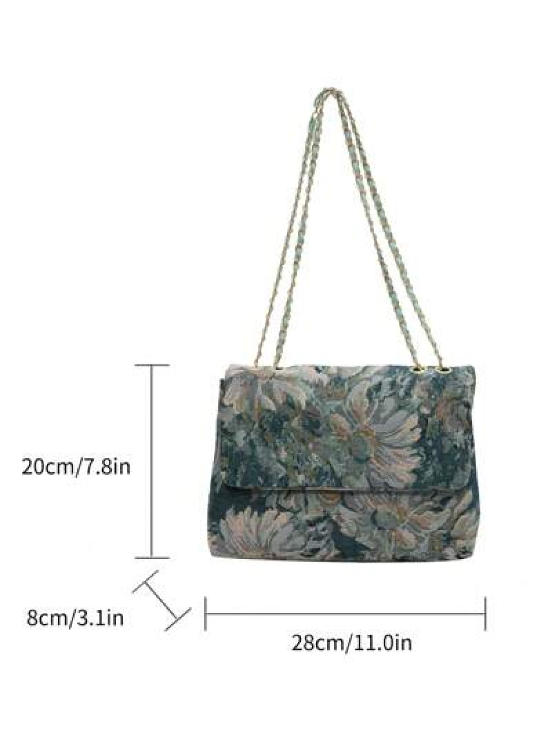 Floral Pattern Square Bag Flap Polyester Chain Strap