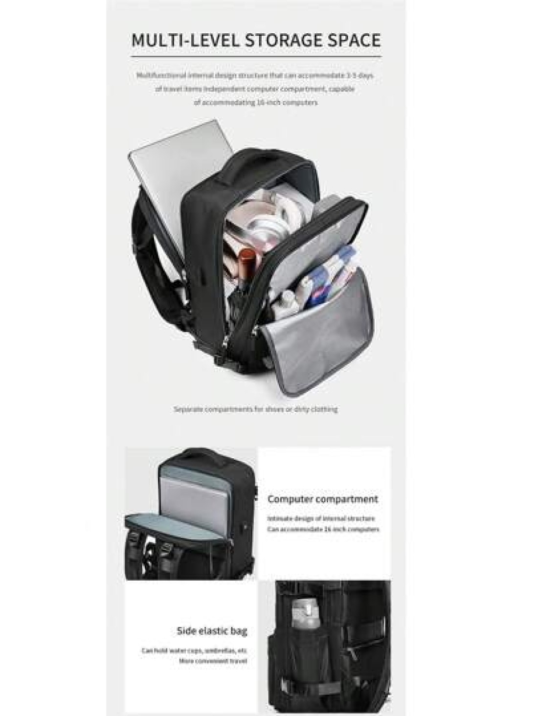 1pc Large Capacity Backpack With Shoe Compartment Casual Backpack With Charging Port Portable Laptop Bag For Hiking Camping Outdoor Recreation Student Bookbag Carry On Backpack Airline Approved Travel