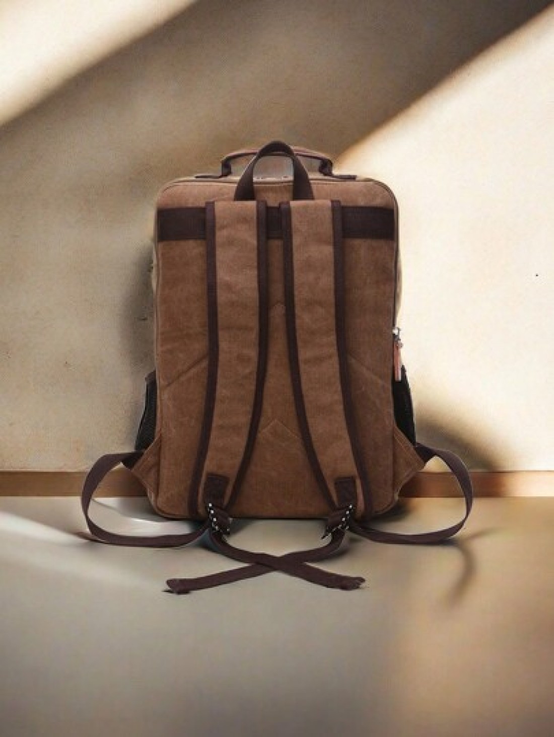 1pc Fashionable Canvas Backpack With Large Capacity And Multiple Pockets Wear Resistant Leather Handle Suitable Students Outdoor Travel Business Trip Laptop Backpack Commute Book Bag School Bag Portab