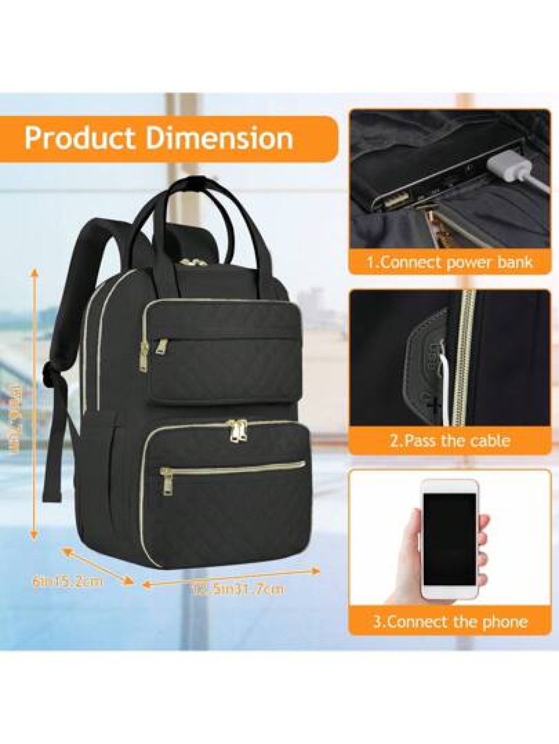 NEWHEY Lunch Backpack For WMen 15 6 In Laptop Backpack With Insulated Bag Waterproof Travel Backpack Flight Approved With USB Charging Port For Work School Picnic Backpack For Travel