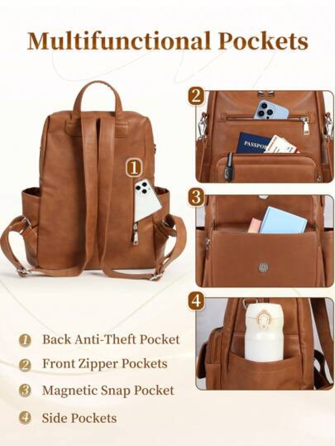 NEWHEY Backpack Purse For Men PU Leather Backpack Purse Designer Convertible Backpack Purse Waterproof Backpack Purses 13 3 Inch Men s Fashion Backpack Handbags For Work Travel College