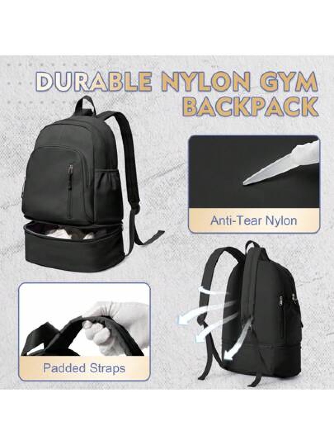 Expandable Wet Dry Separation Backpack With Shoe Compartment Casual Nylon Travel Gym Backpack Multipurpose Daypack For Men Water Resistant With Laptop Pocket