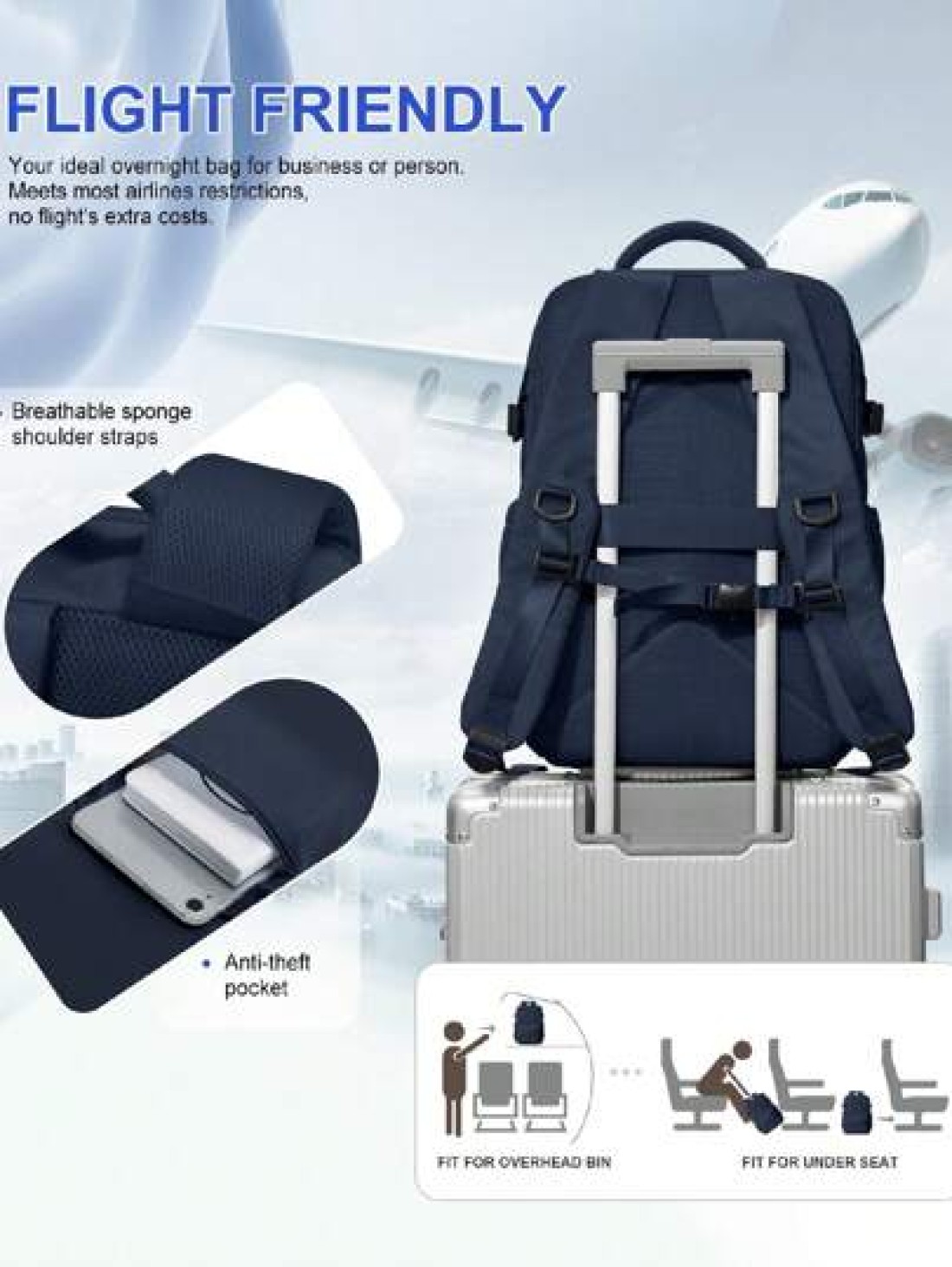 Carry On Backpack Travel Backpack Flight Approved Large Capacity Nylon Fabric Water Proof Hiking Backpack Outdoor Computer Backpack Camping Hiking Gift For Travel Accessories Winter Christmas Gifts Va