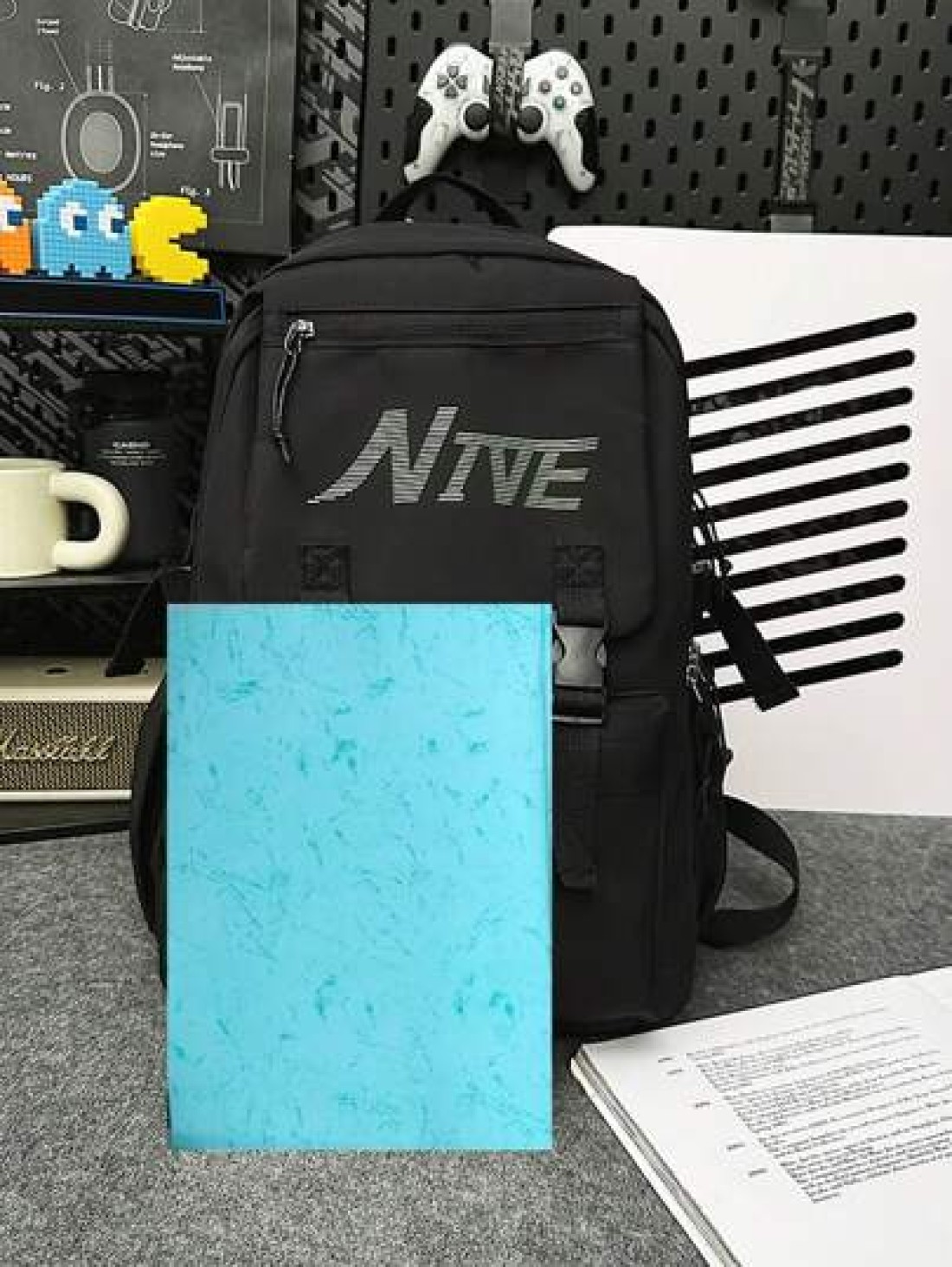 Men s Black Graphic Print Flap Large Capacity Travel Backpack Middle School Student Campus Bag Boys Rucksack