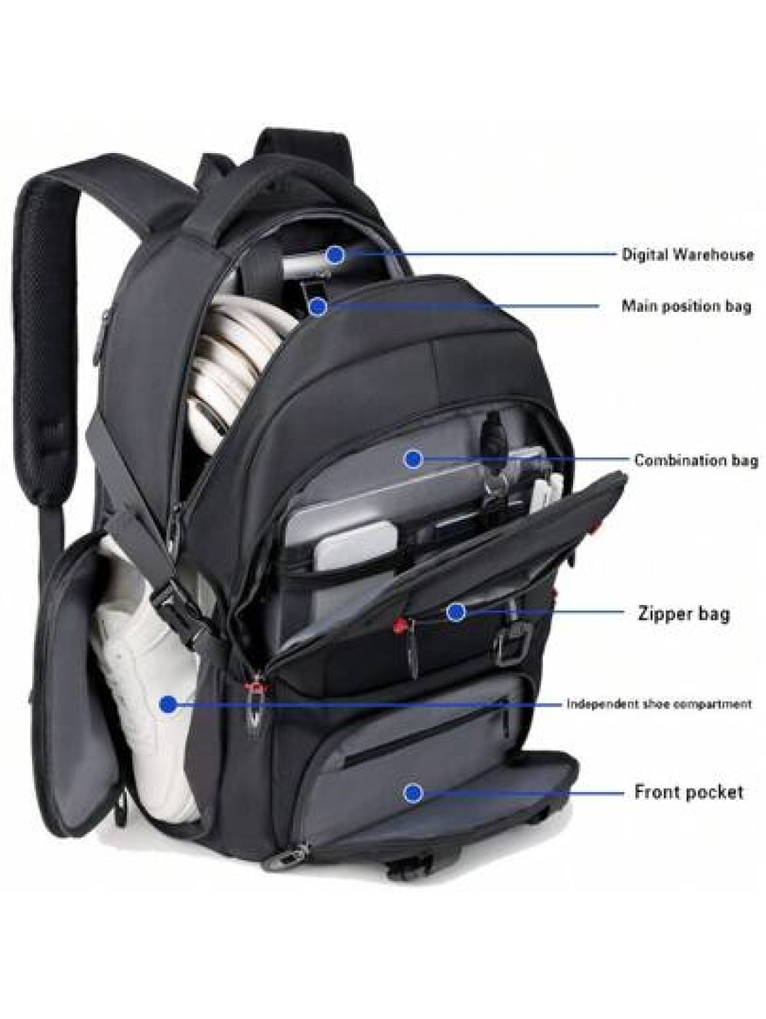Large Capacity Fashion Backpack With USB Charging Port Shoe Compartment Stylish Multi Function Durable Oxford Fabric Backpack Suitable For Business Travel And School Use