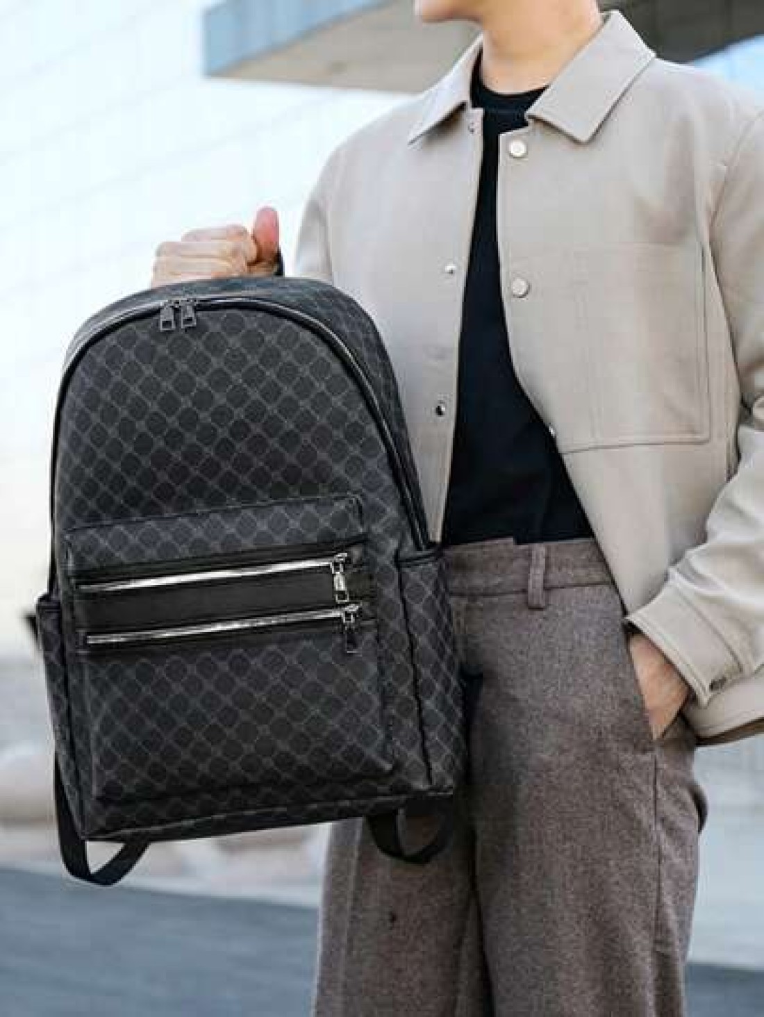 Large Capacity Printed Retro Backpack Unisex Fashion PU Leather Business Laptop College School Bag