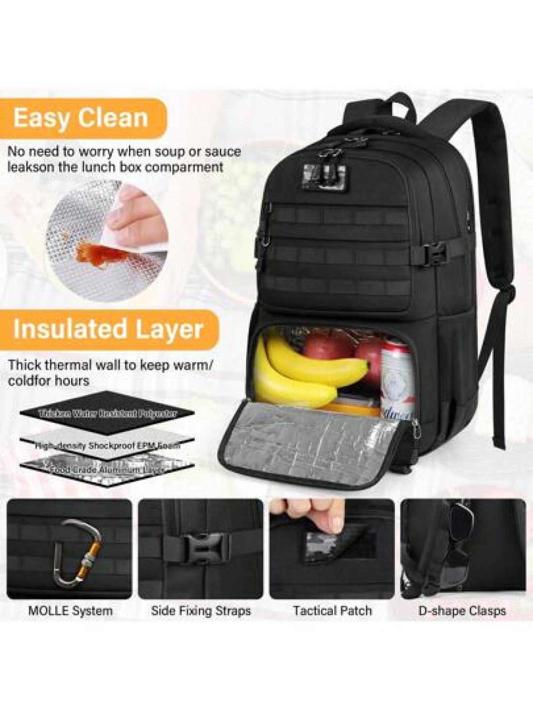 NEWHEY Lunch Backpack For Men 17 3 Inch Laptop Backpack With USB Charging Port Waterproof Work Backpack With Insulated Lunch Bag For Travel College Business With MOLLE Design Vacation Travel Backpack