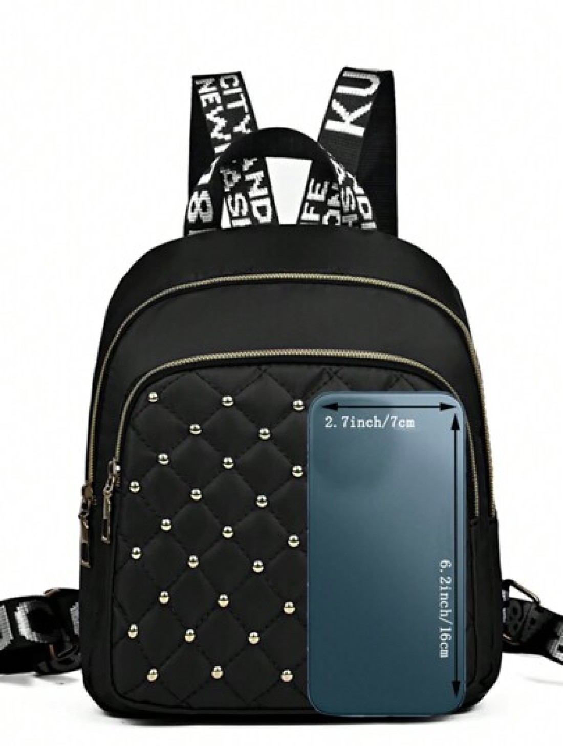Diamond Check Embroidered Thread Rivet Backpack New Fashion Travel Bag Leisure Large Capacity Backpack Zipper Direction Random Christmas Men Bag Vacation Travel Essentials Dad Gifts School Bag Travel