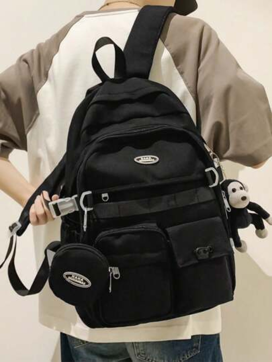 Solid Color Large Capacity Top Single Hand Strap With Zipper Nylon University Fashion Backpack Suitable For Students To Go To School To Buy And Give Away The Small Pendant In The Picture Fall Travel W