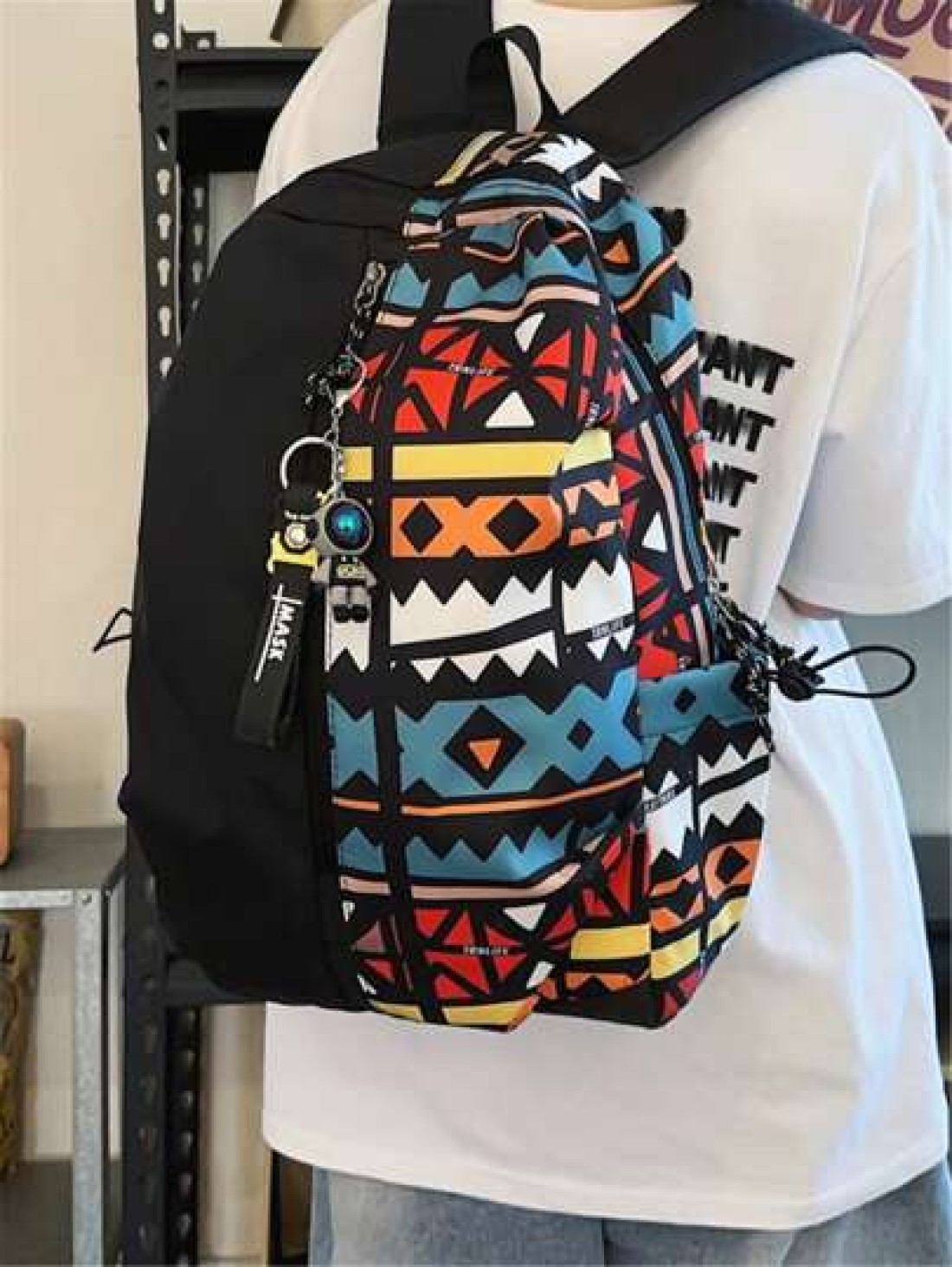 Casual Large Capacity Backpack Fashionable Graffiti Nylon Messenger Bag For School Student Umbrella Water Bottle Tablet Books Travel Including Pendant Suitable For Halloween Anime School Supplies