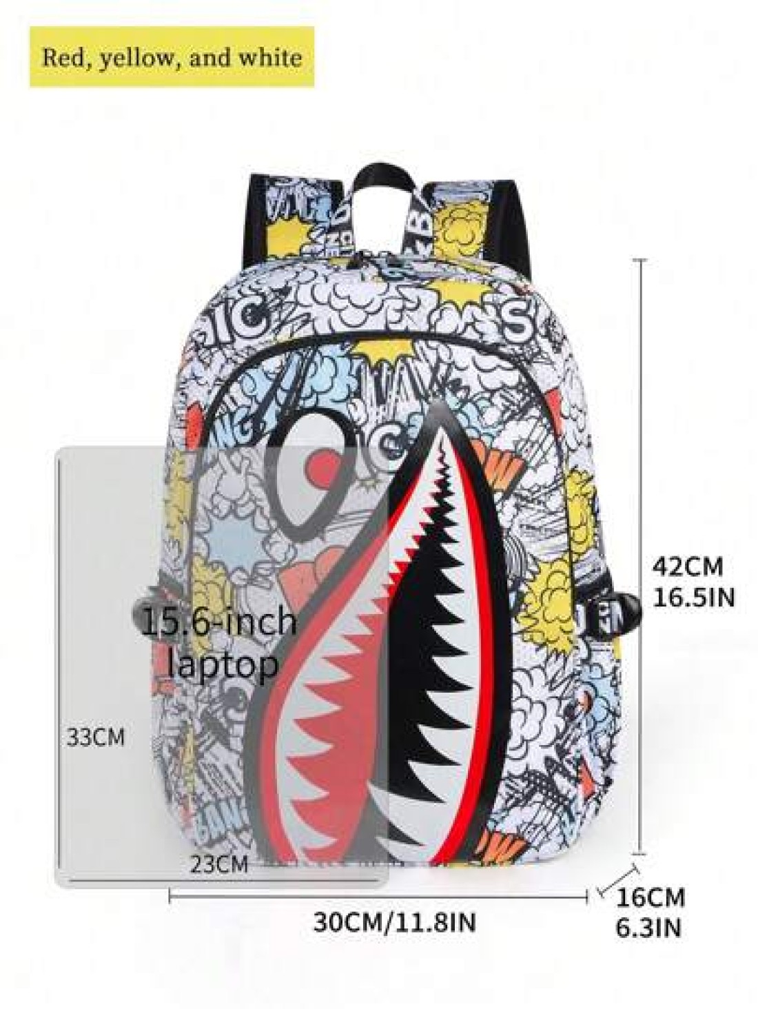 Unisex Fashion Shark Mouth Print Backpack Shoulder Bag Contrast Blue Lightning Graphic School Laptop Bag With Adjustable Strap Random All Over Printed