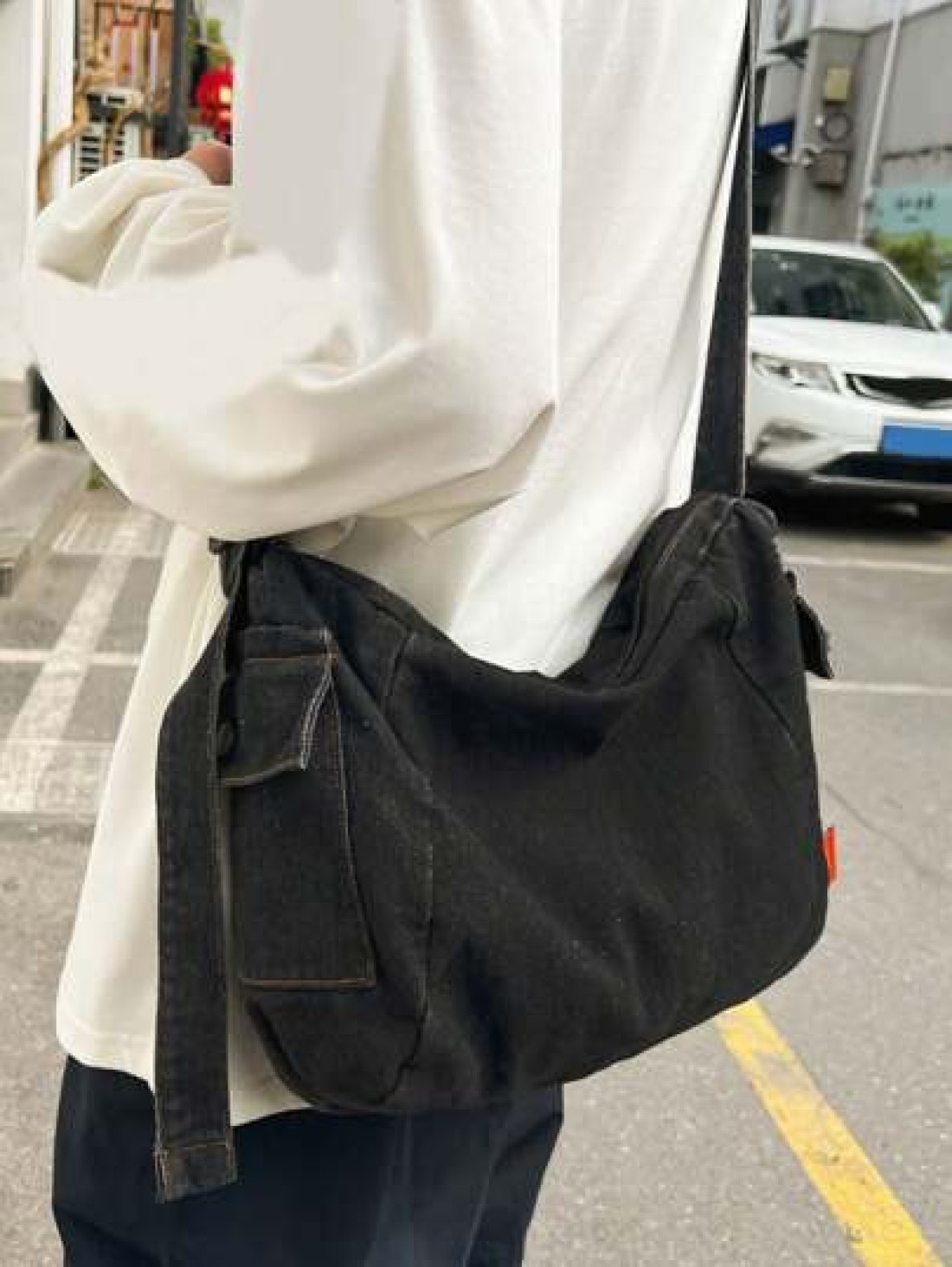 1PC Messenger Bag Messenger Bag Black Solid Color Multi Pocket Large Capacity Canvas Car Stitching Shape Square Bag Messenger Bag Student Travel Messenger Bag Man Bag Fall Winter Holiday Thanksgiving