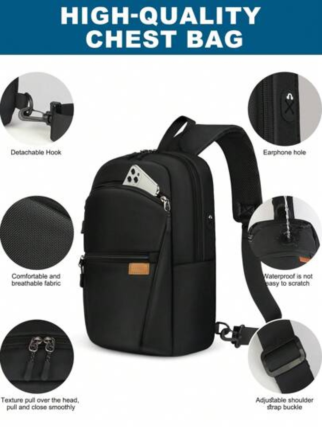 Sling Bag For Men Lightweight Waterproof Chest Crossbody Bag Anti Theft Multipurpose Sling Backpack For Outdoor Sport Business