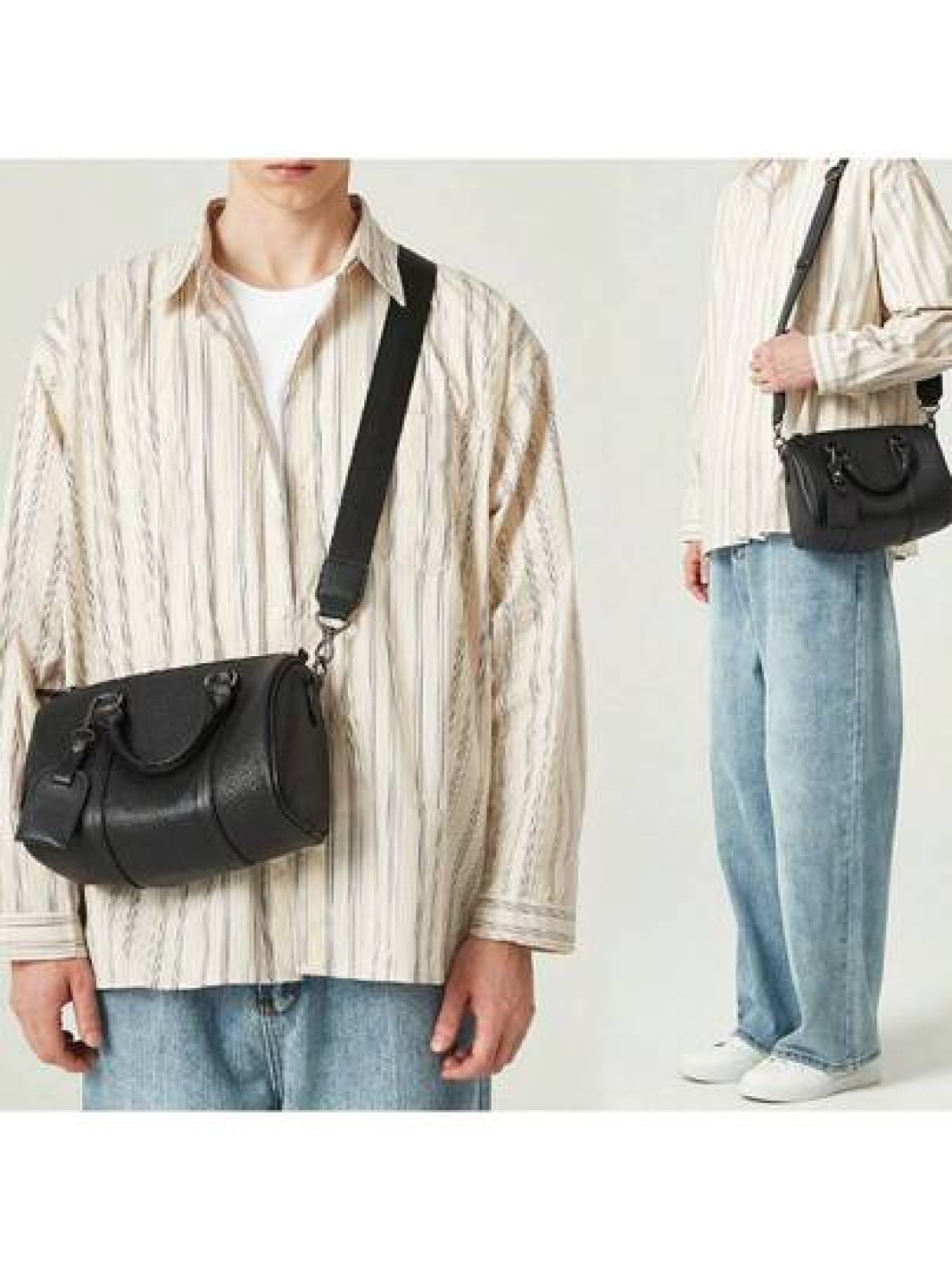 American Niche Minimalist Men s Bag Crossbody Bag Fashion Boston Pillow Bag Houndstooth Letter Geometric Pattern Print Block Bag PU Leather Classic Cylindrical Shoulder Bag Street Style Small Bag Hand