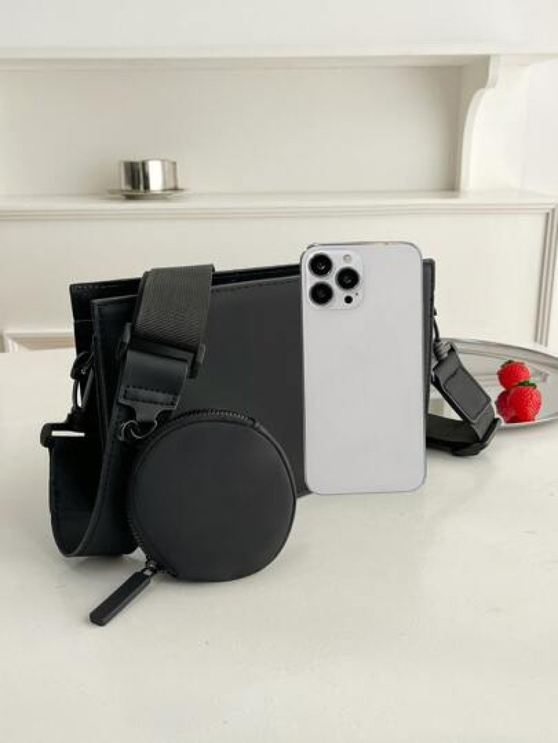 Simple Solid Color Fashionable 2Pcs Set Shoulder Bag Crossbody Bag Sling Bag Side Bag Square Bag Box Bag With Mini Coin Purse For Travel Vacation Business Casual School Waterproof Valentines Gift Slin