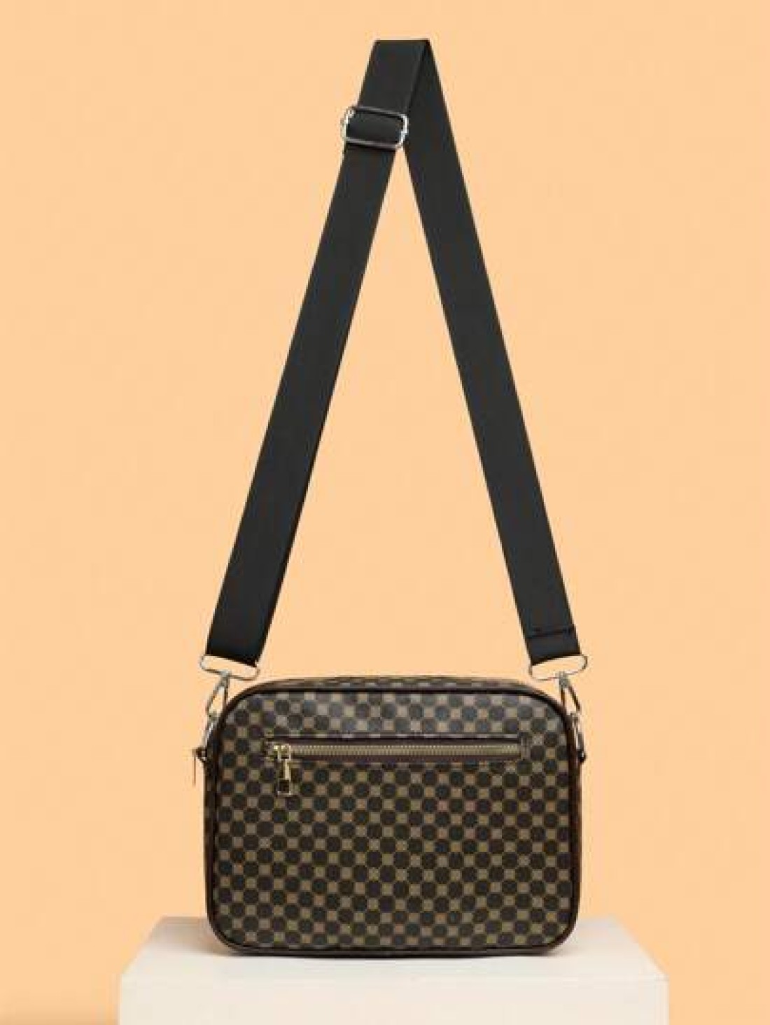 Men s Casual Checkered Shoulder Bag New Korean Leather Crossbody Bag Fashionable Small Square Bag Brand Splicing Small Backpack